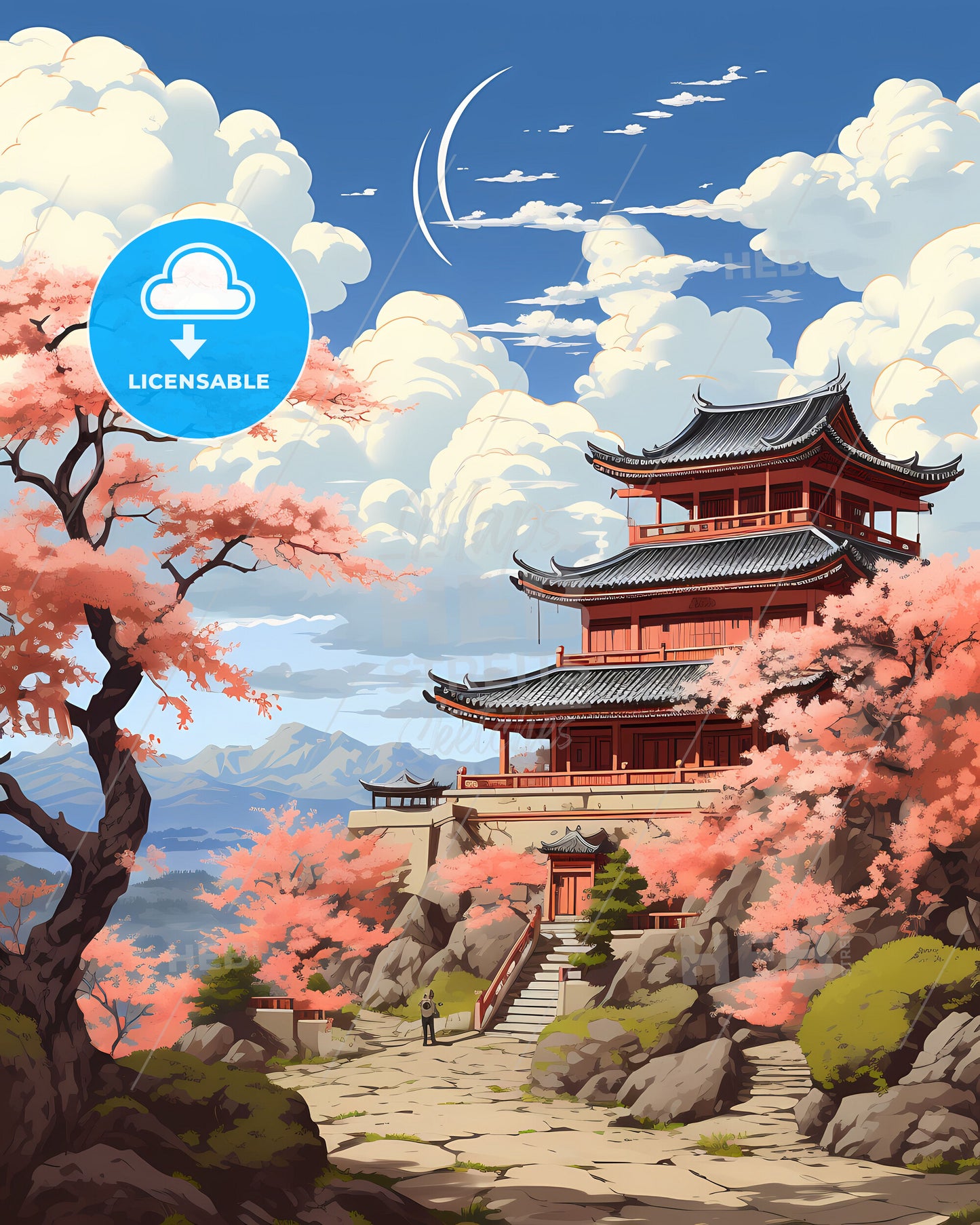 Changde, China Cityscape, Skyline, Oriental Building, Pagoda, Trees, Colorful, Impressionism, Digital Painting, Architecture, Scenery, Artwork