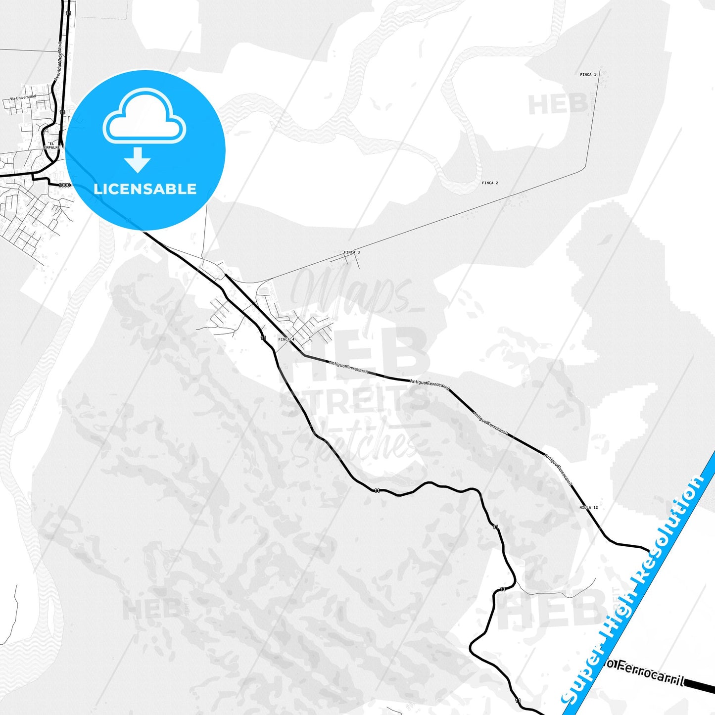 Changuinola, Panama Light Map with Street Names, City Names, and Districts