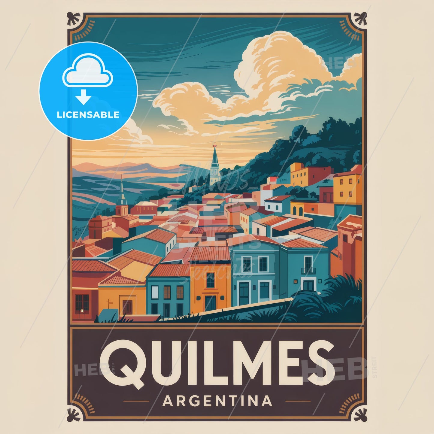 Charming Quilmes: Retro Travel Poster Capturing Argentina’s Colonial Sunset Charm