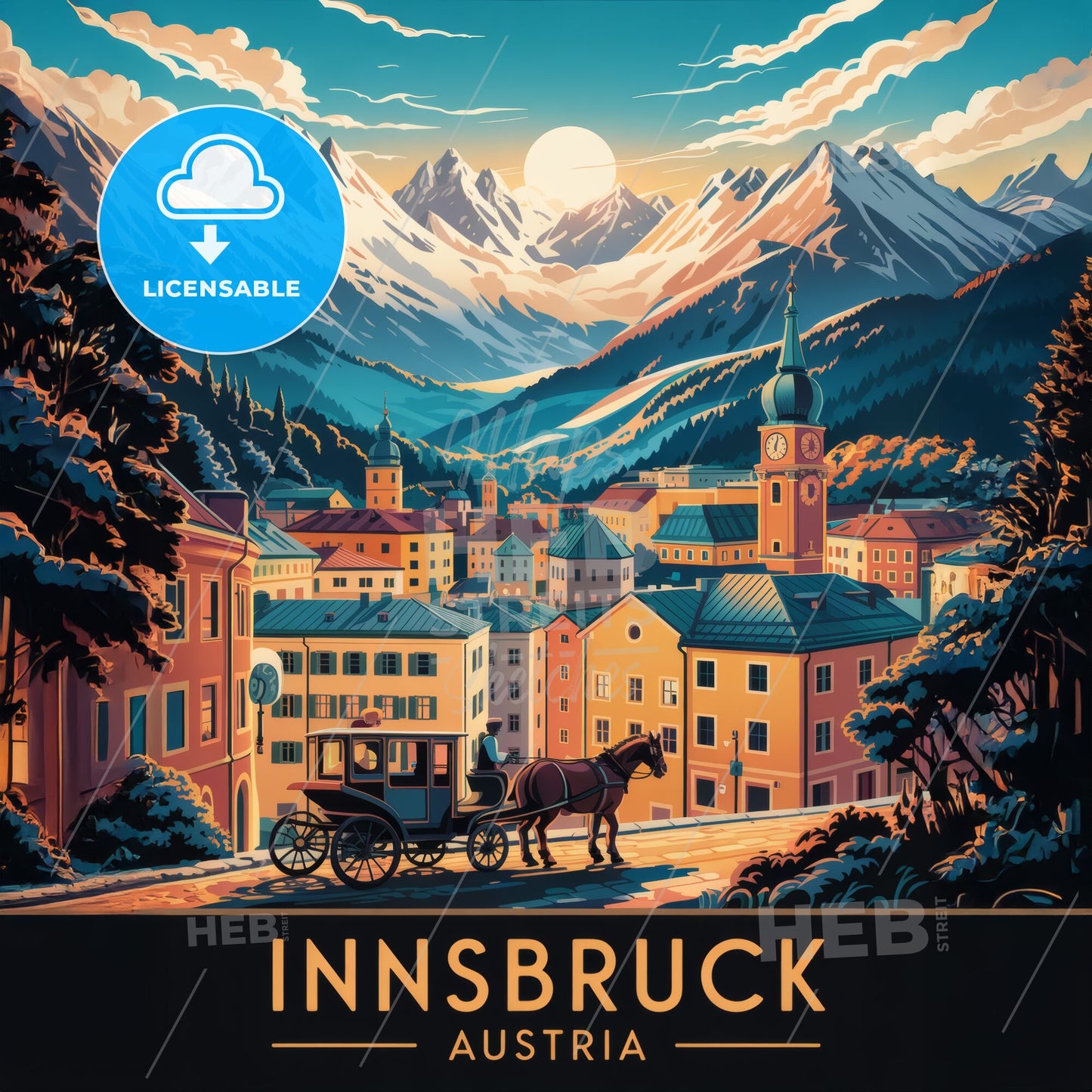 Charming Retro Art Deco Innsbruck Travel Poster - Alpine Elegance in Print