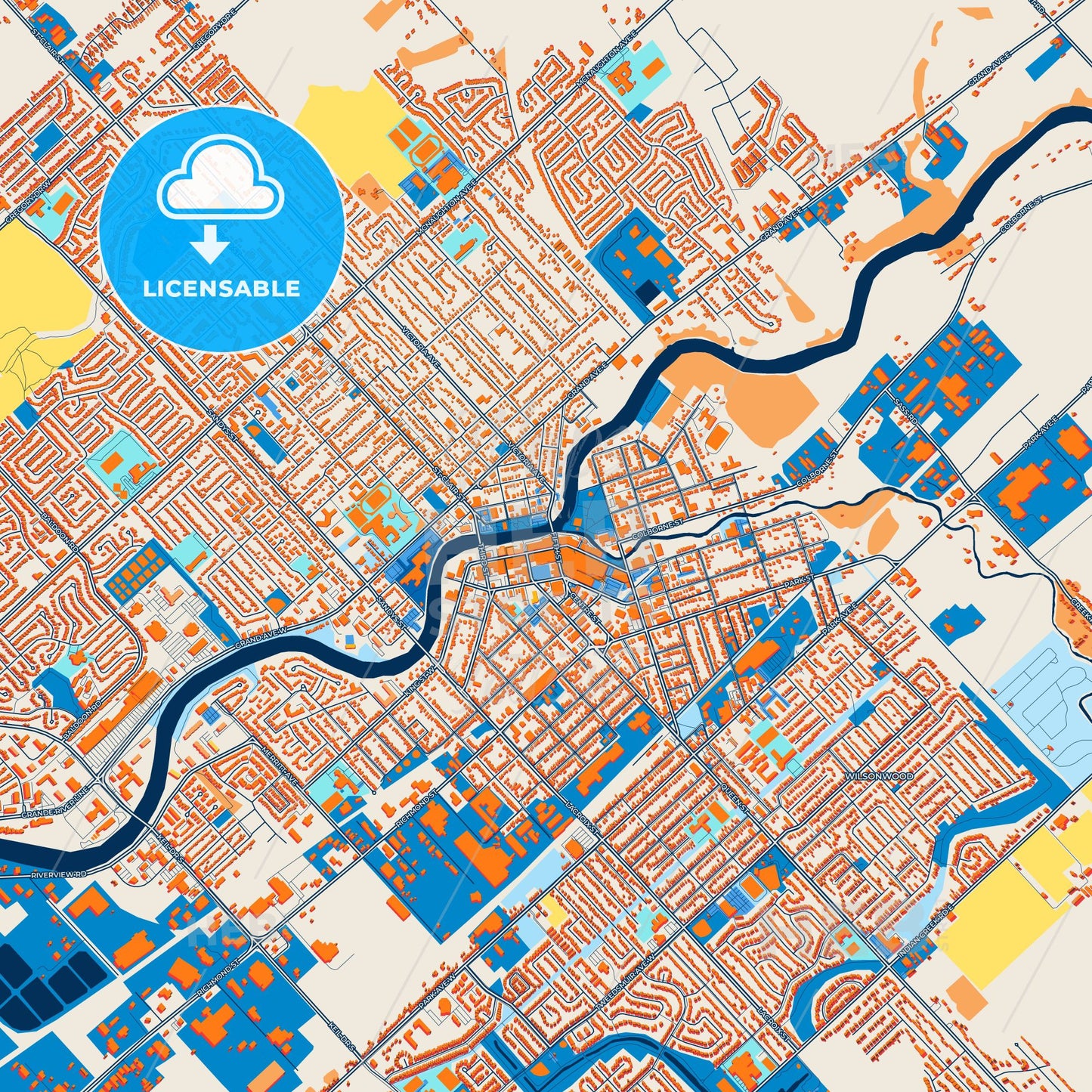 Colorful Chatham-Kent Street Map with Labels and Buildings