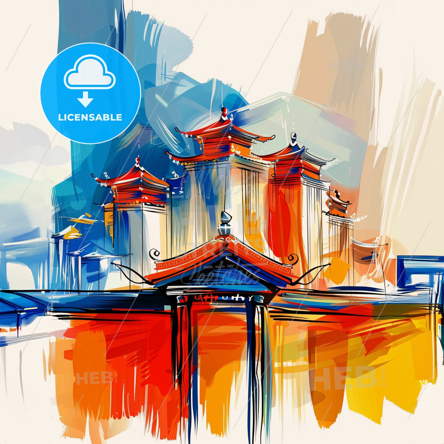 Vibrant Chengdu, China - A Painting Of A Building