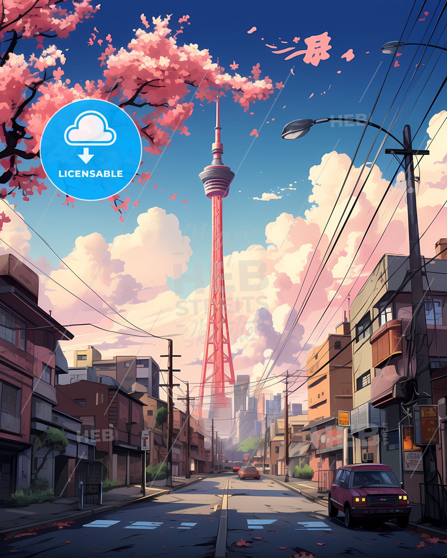 Painting of Cheonan Cityscape With Tower View