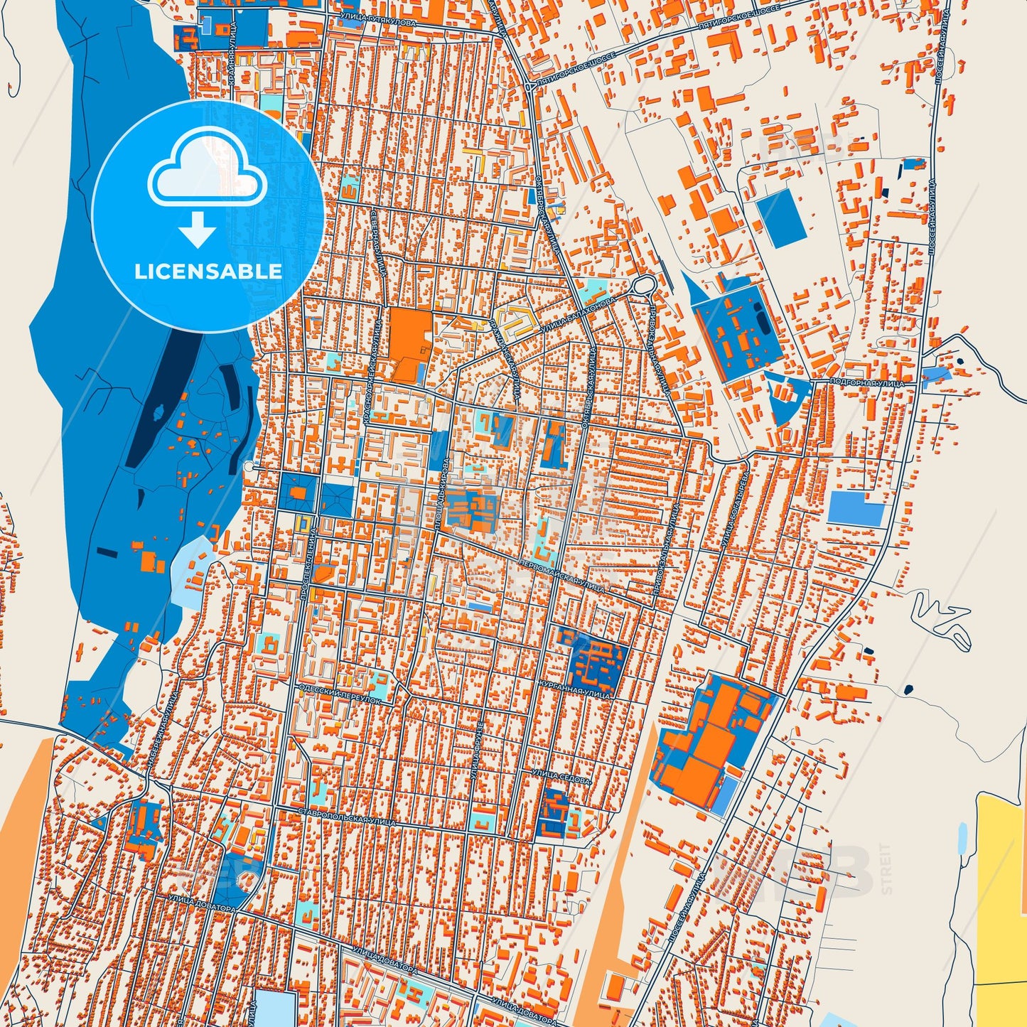 Colorful Cherkessk Street Map with Labels and Buildings