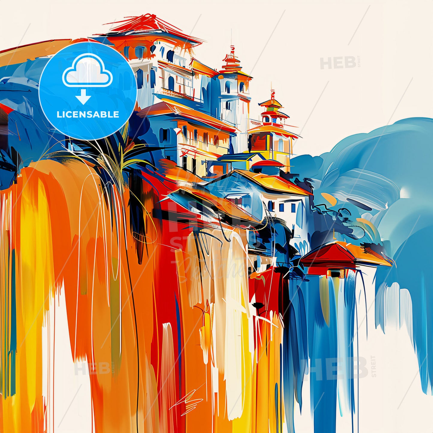 Vibrant Chiang Mai, Thailand - A Painting Of A Building On A Cliff