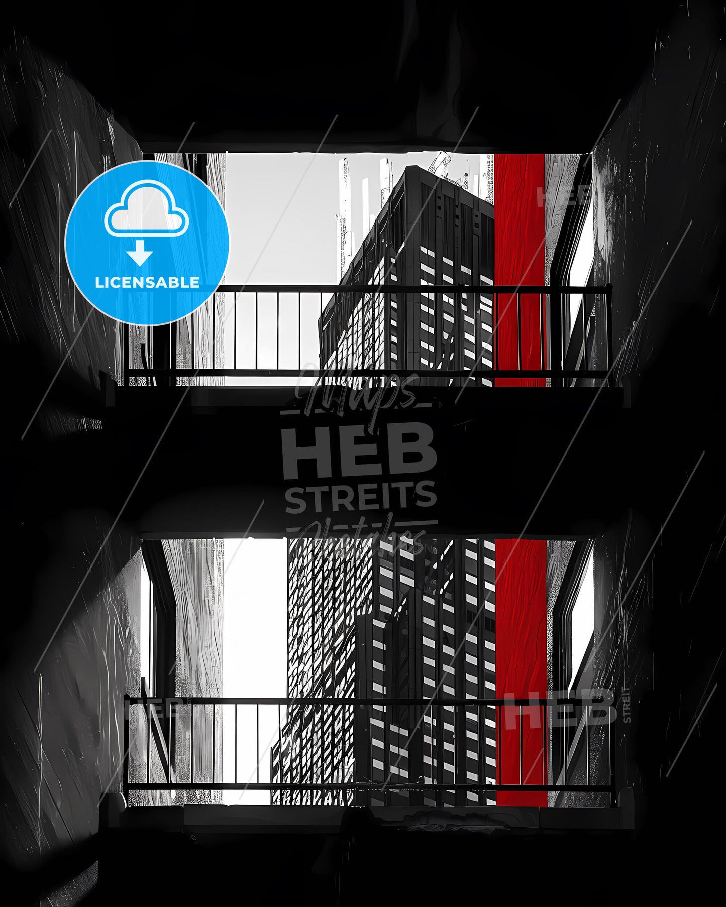 Bauhaus-Inspired Architecture: Black and White Photo with Red Stripe and Artistic Focus