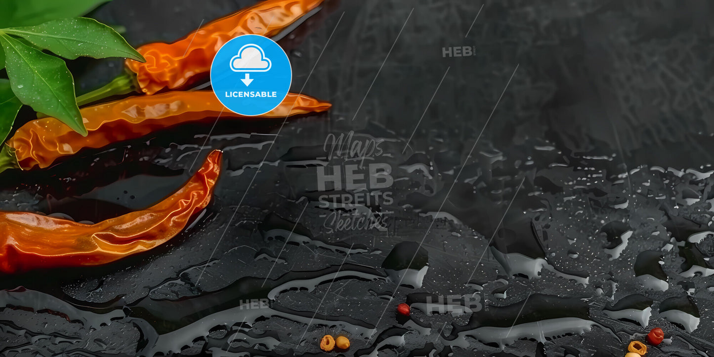 Royalty-free vivid photo of red chili peppers on a black background, perfect for food, spice, and art-related designs