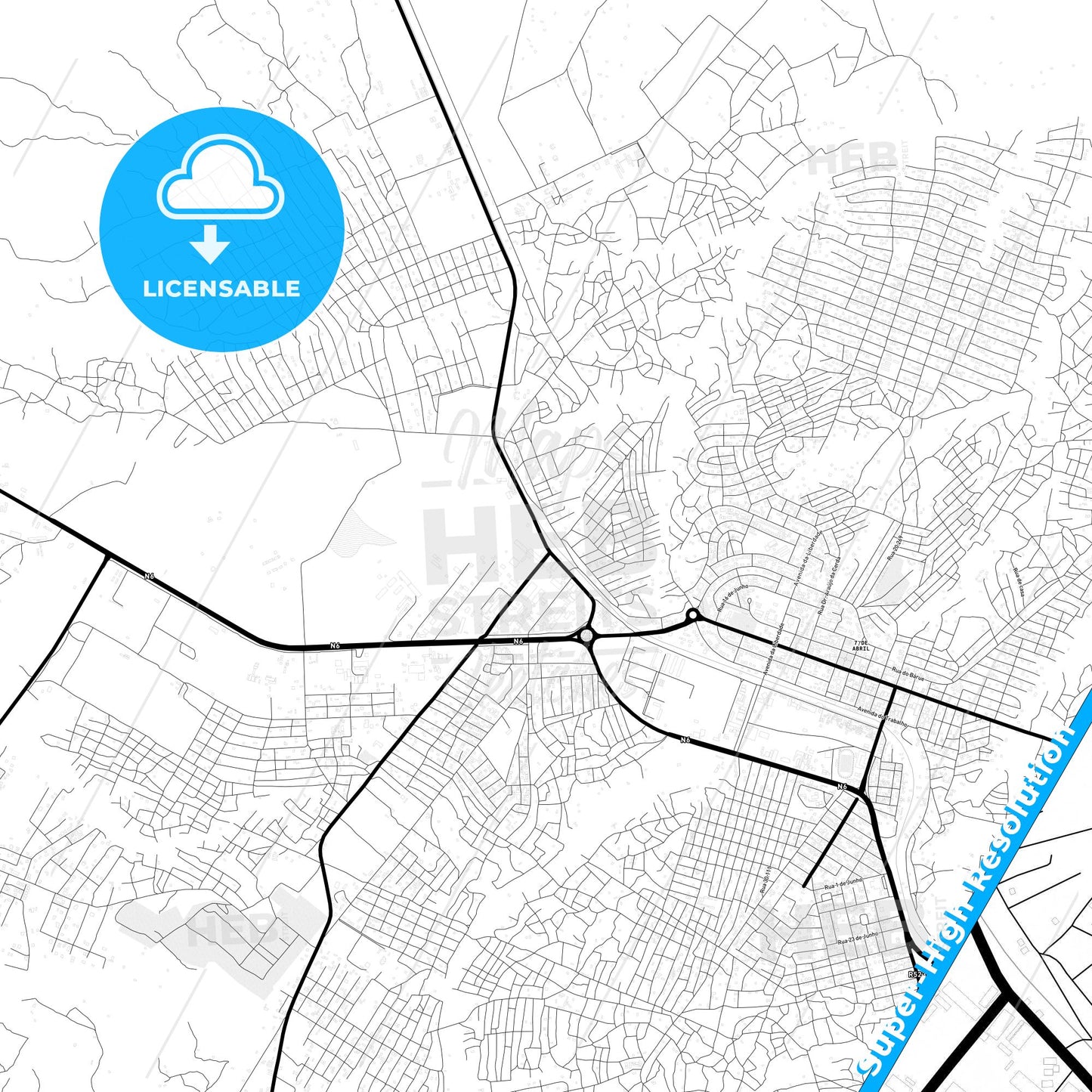 Chimoio, Mozambique Light Map with Street Names, City Names, and Districts