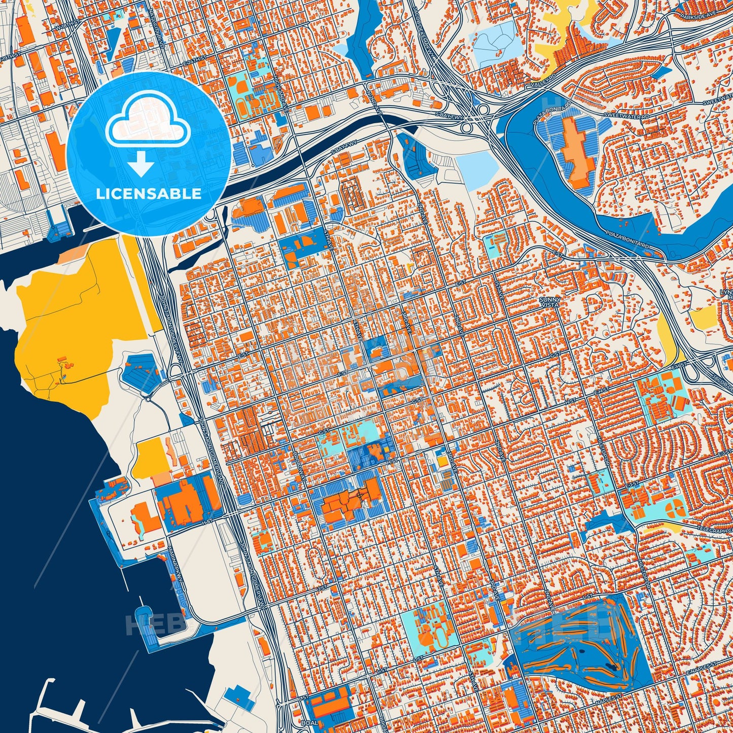 Colorful Chula Vista Street Map with Labels and Buildings