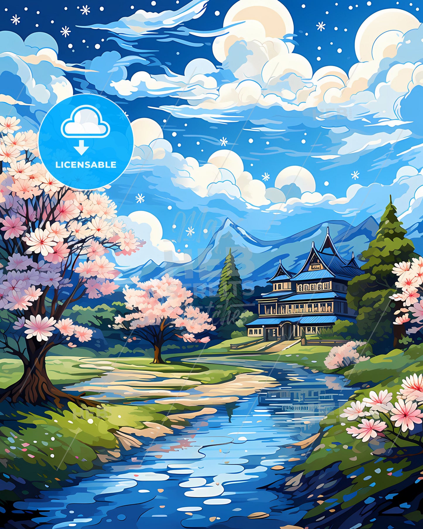 Cimahi Indonesia Skyline Art Painting House River Vibrant Colorful