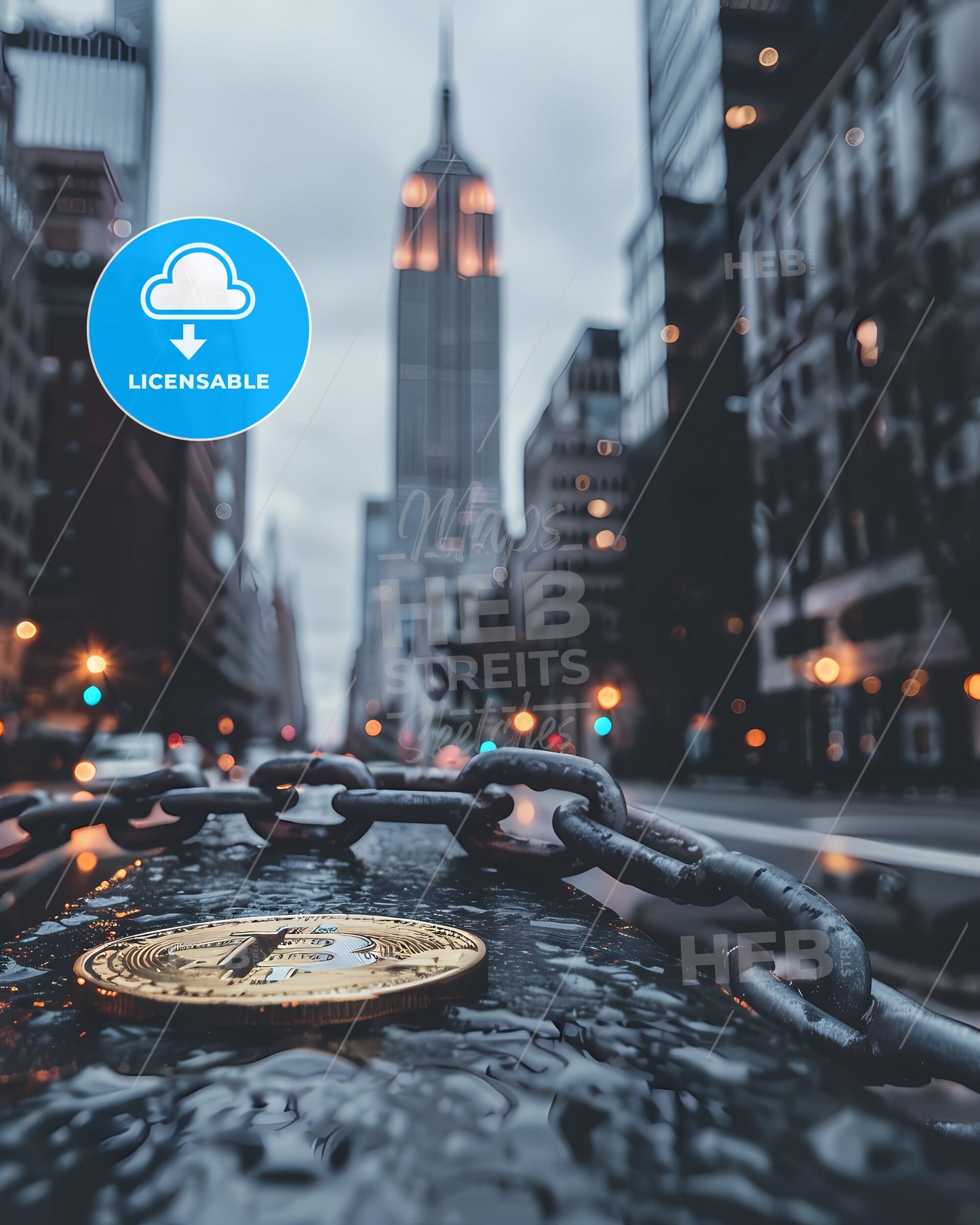 City Art, Modern Painting, Blockchain, Money Chain, Times Square, Vibrant Street Scene, Abstract Sidewalk