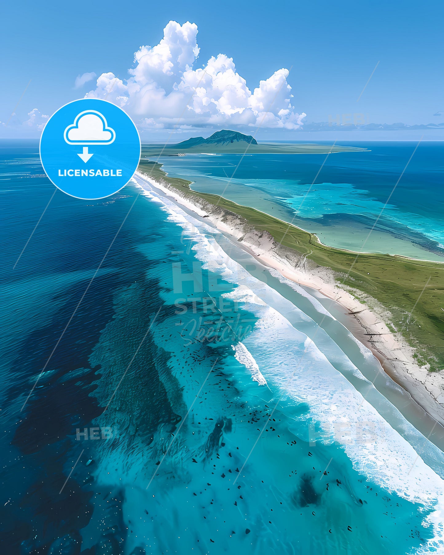 Artistic Aerial Depiction of Clipperton Island's Beach, North America