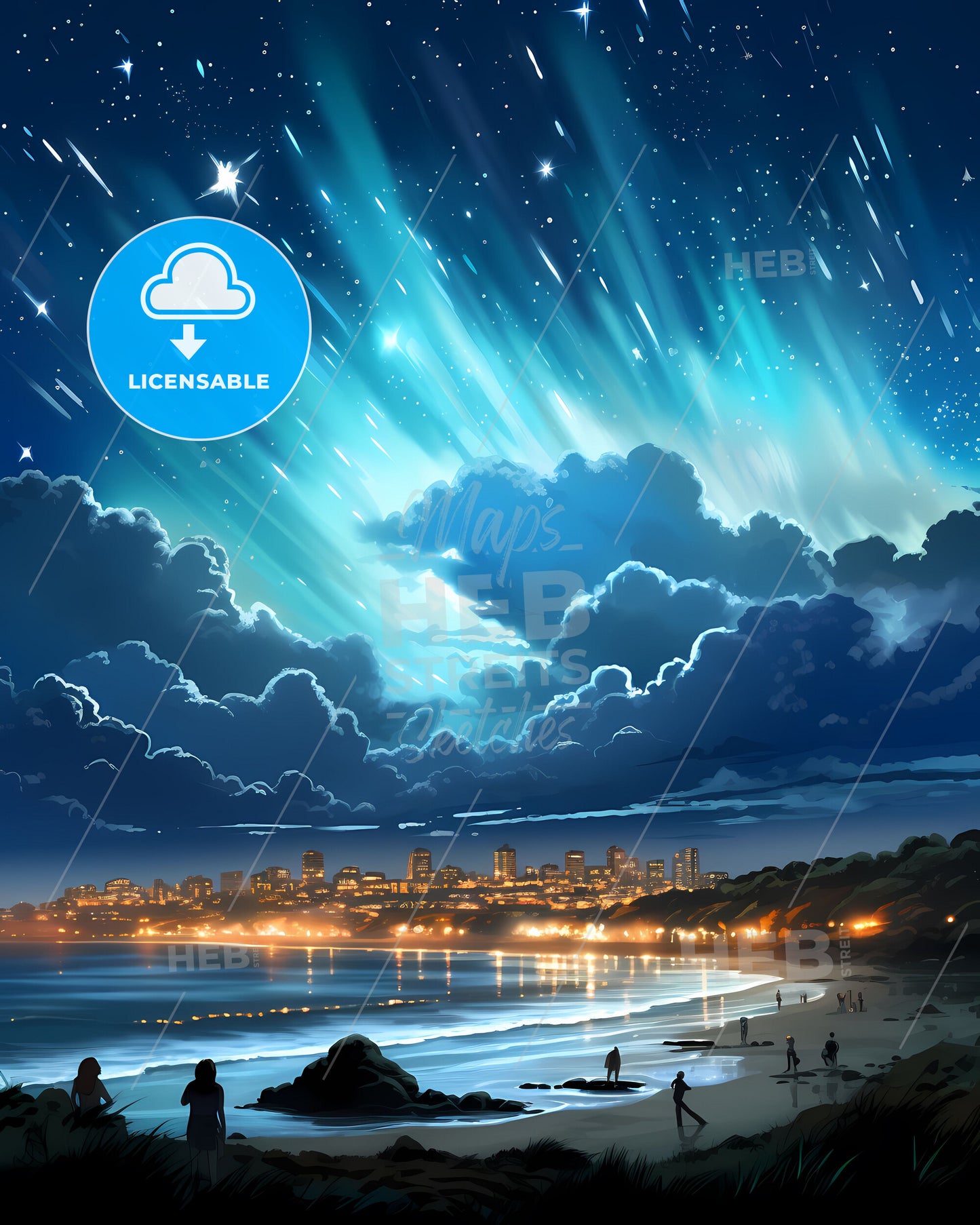 Coffs Harbour Skyline Painting - City, Beach, Sky, Stars, Abstract, Vibrant, Artistic