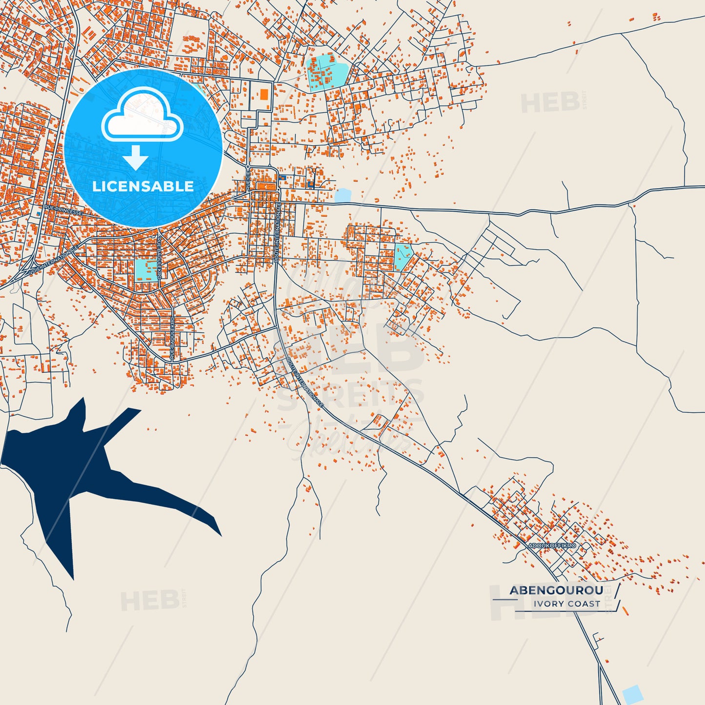 Canvas Print Template of Abengourou Street Map