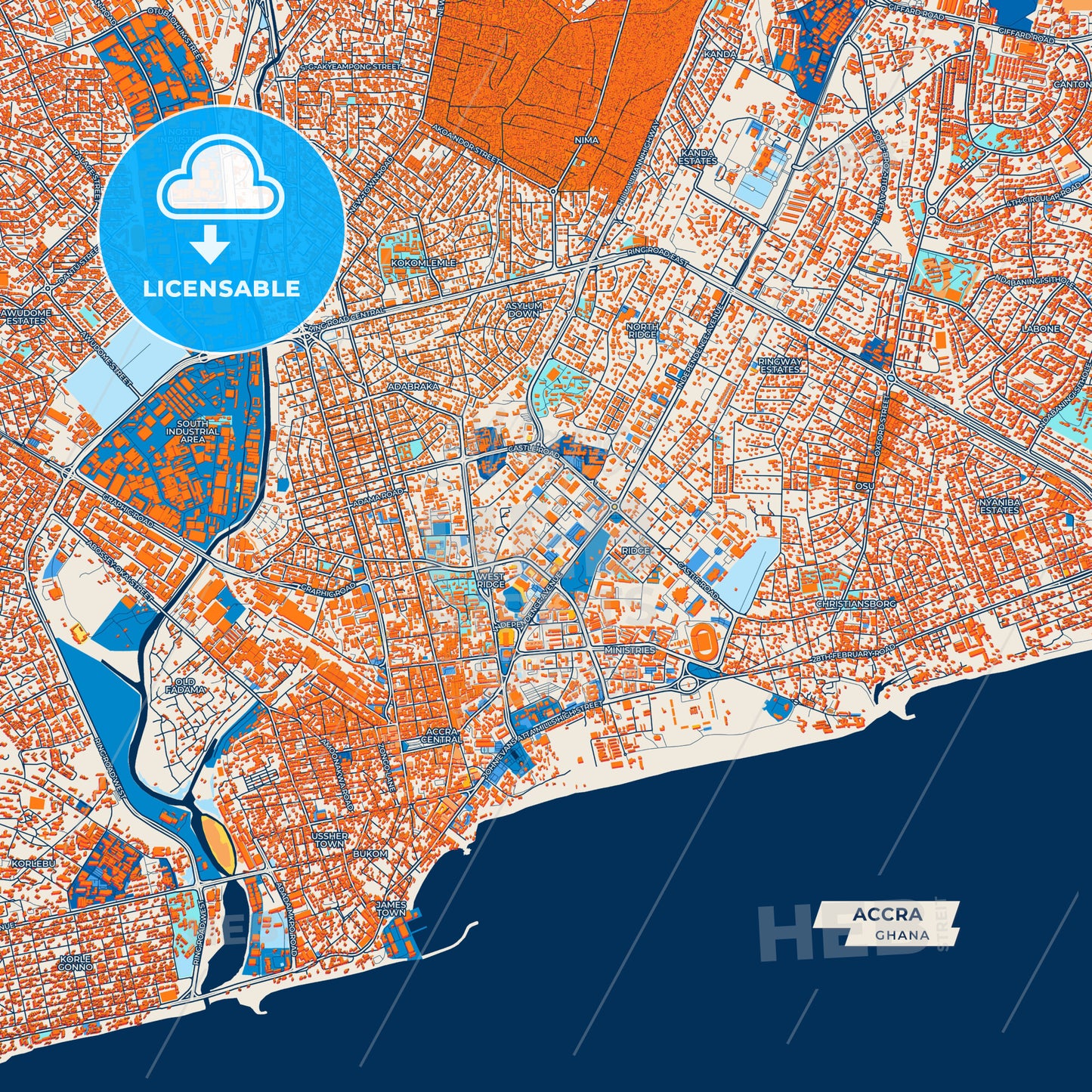 Canvas Print Template of Accra Street Map
