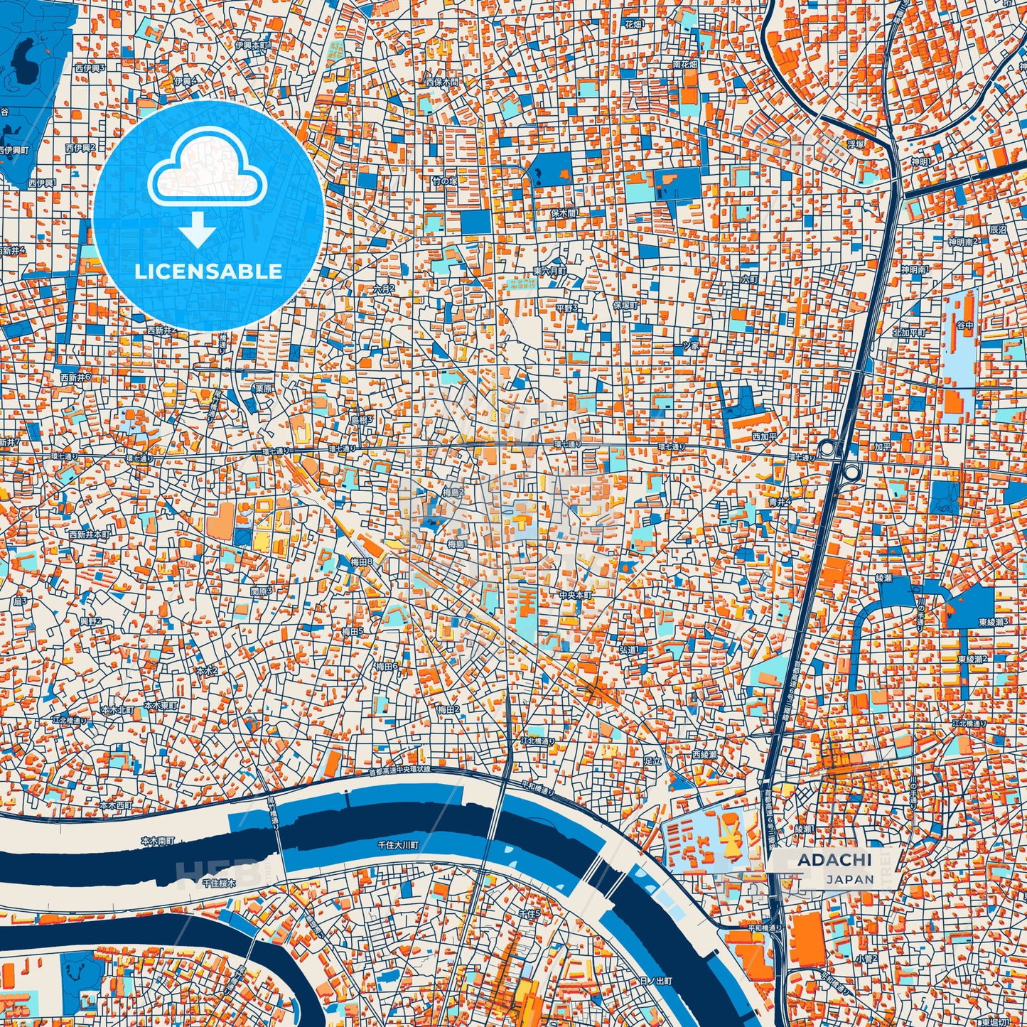 Canvas Print Template of Adachi Street Map