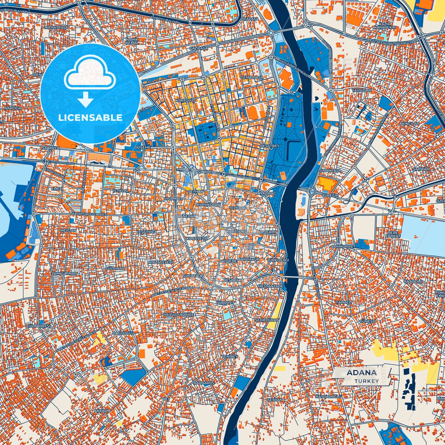 Canvas Print Template of Adana Street Map