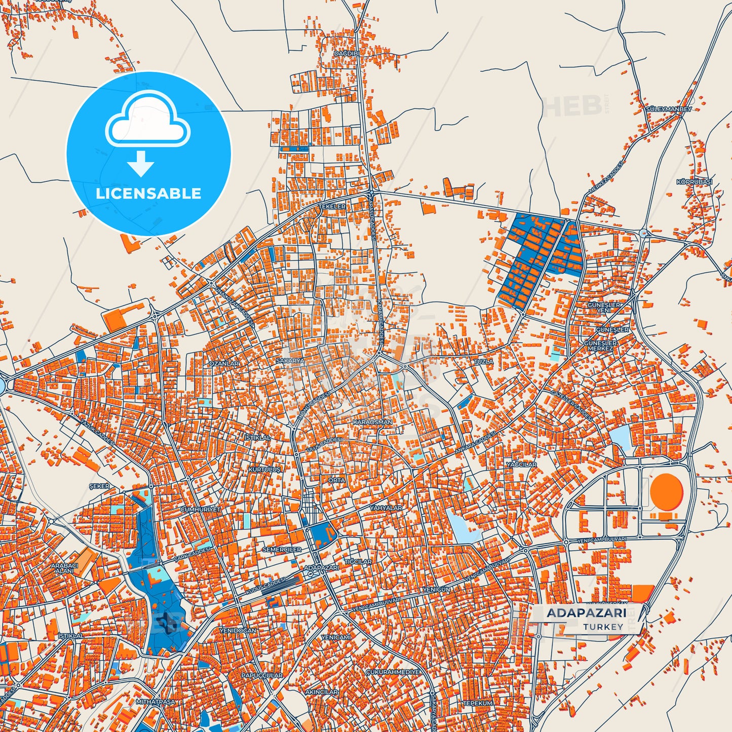 Canvas Print Template of Adapazarı Street Map