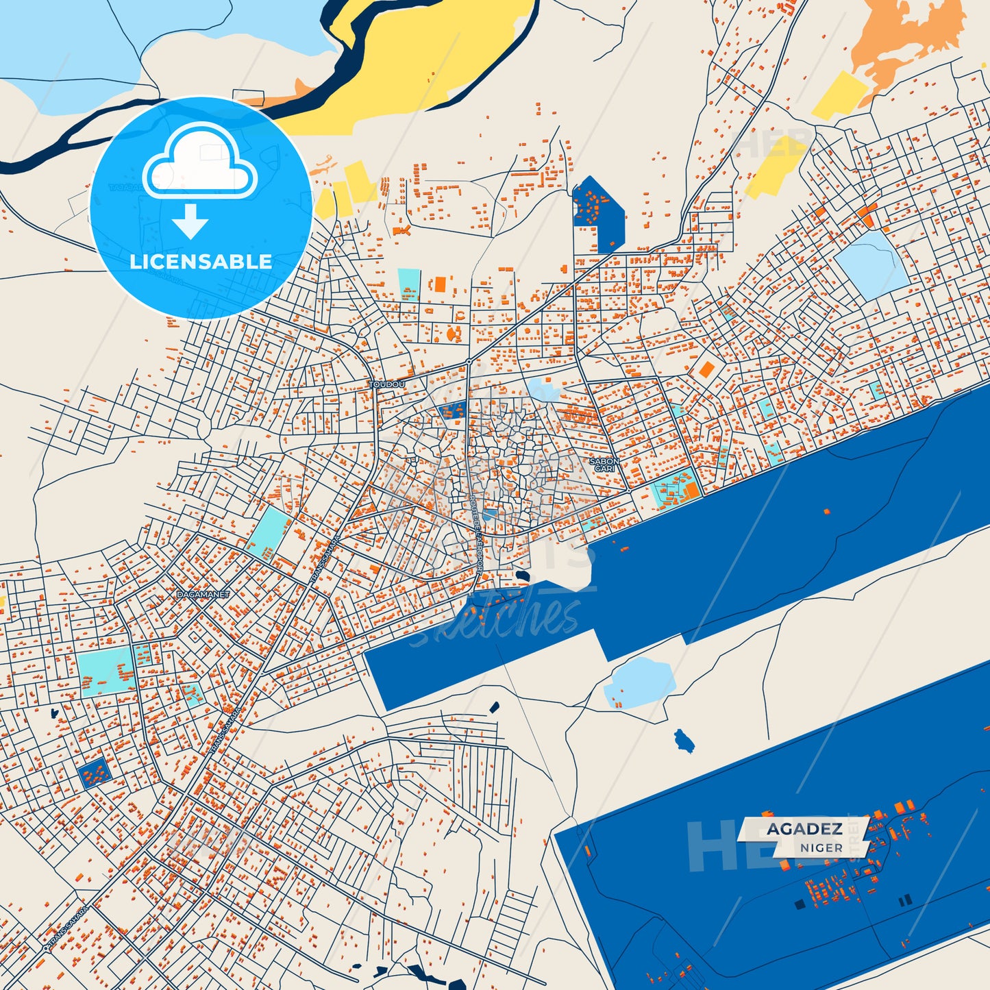 Canvas Print Template of Agadez Street Map