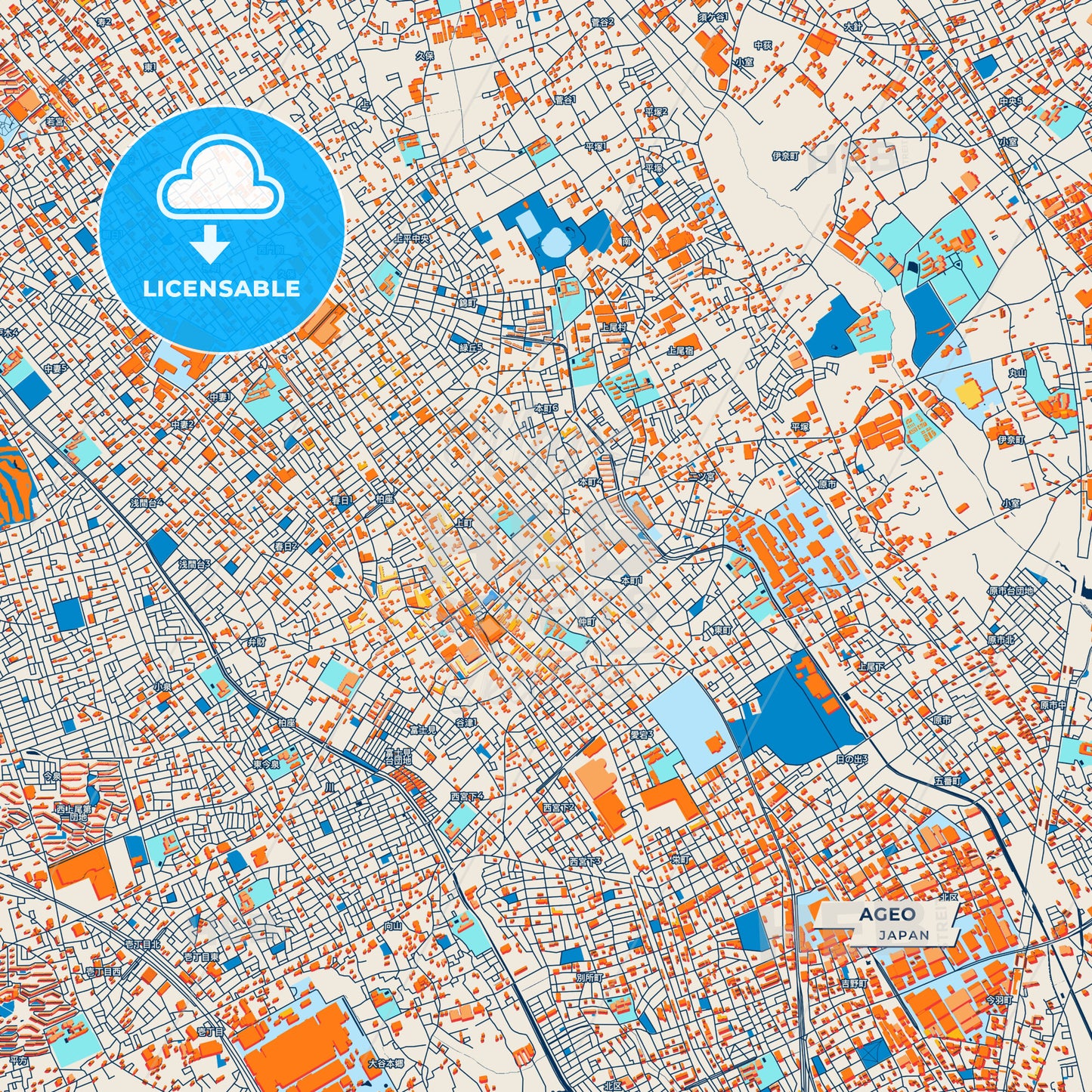 Canvas Print Template of Ageo Street Map