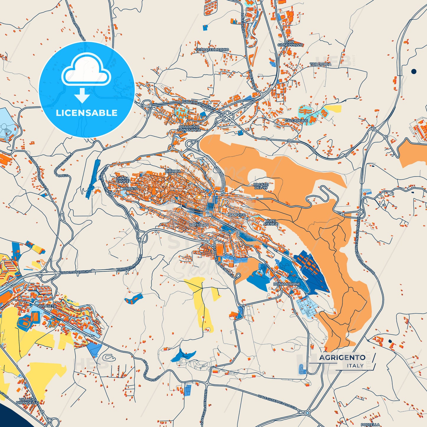 Canvas Print Template of Agrigento Street Map