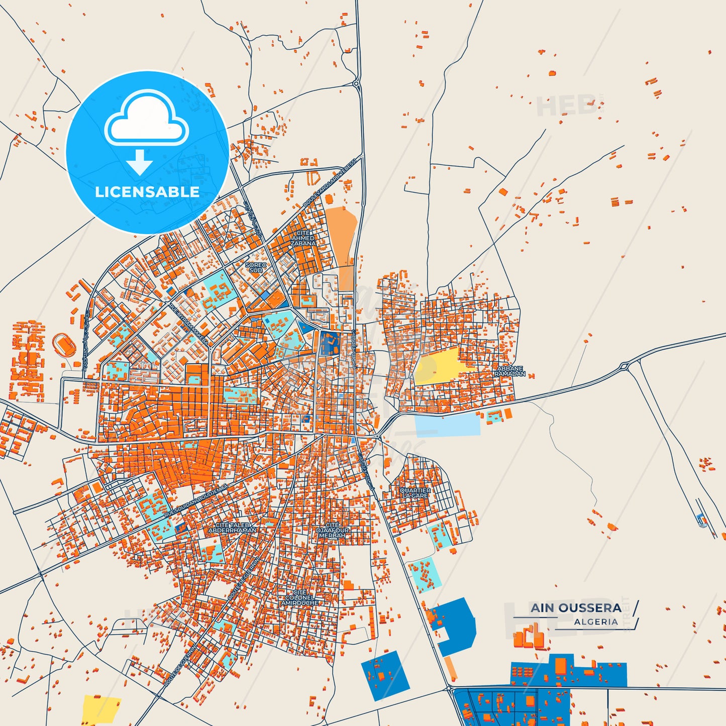 Canvas Print Template of Ain Oussera Street Map