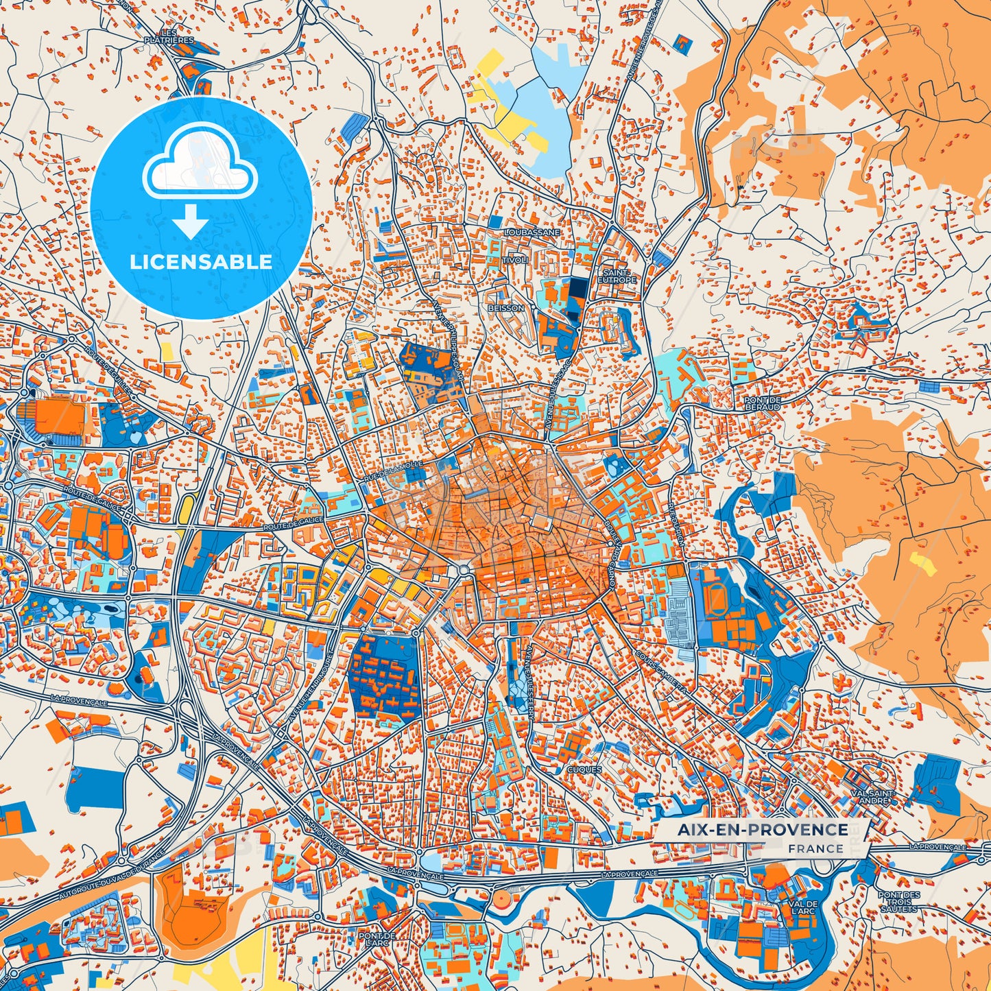 Canvas Print Template of Aix-en-Provence Street Map