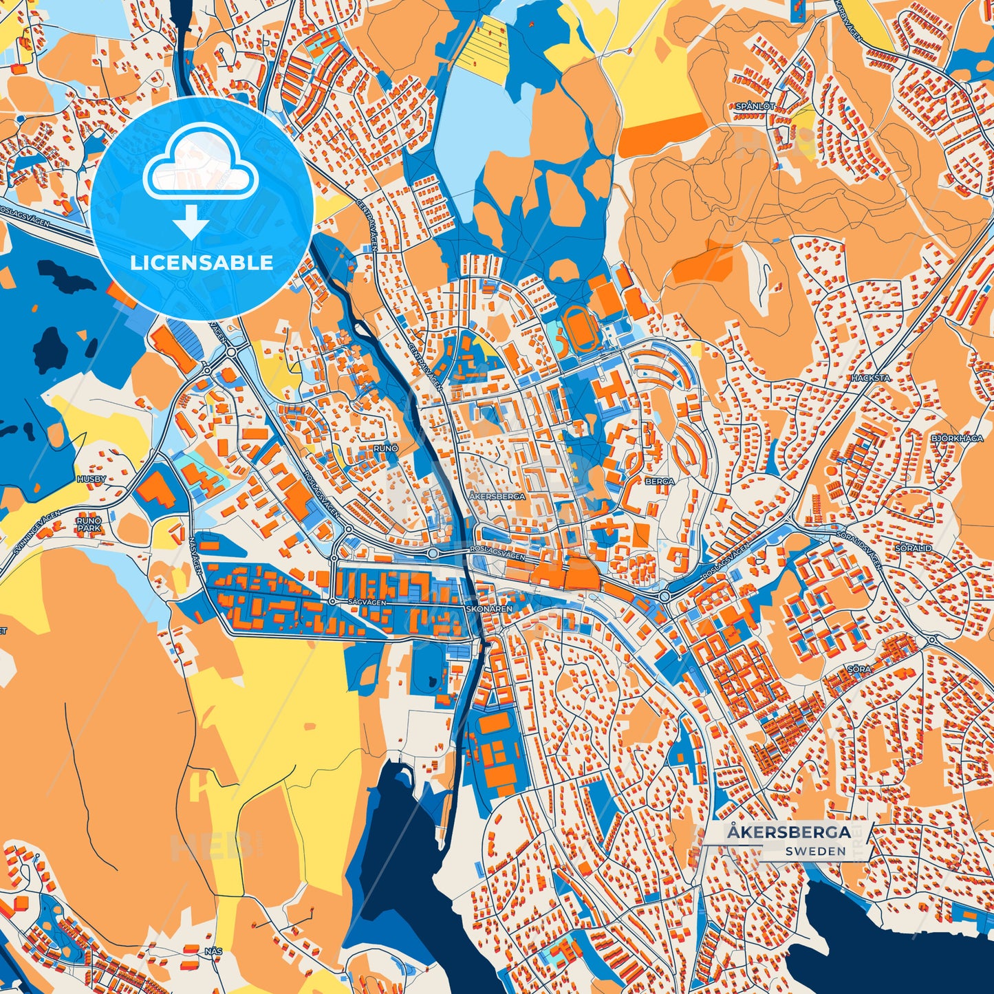 Canvas Print Template of Åkersberga Street Map