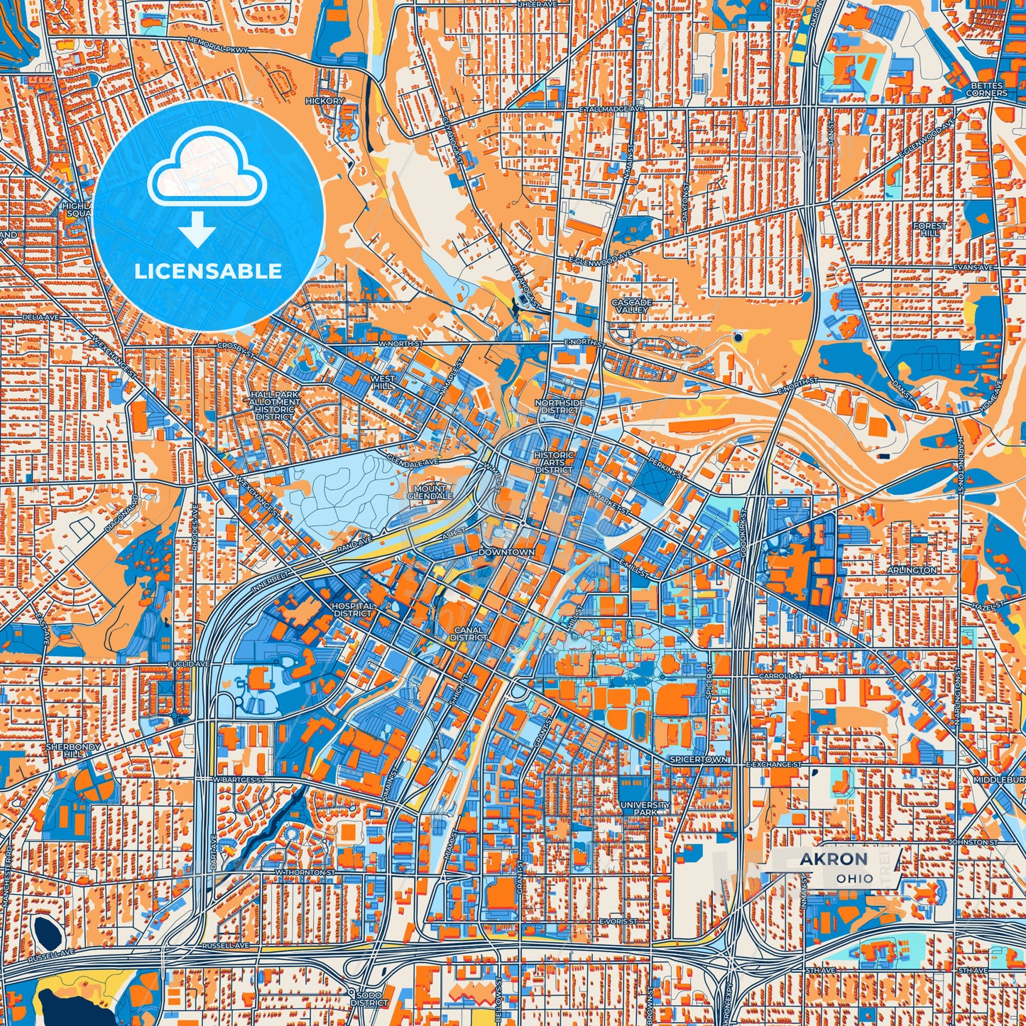 Canvas Print Template of Akron Street Map