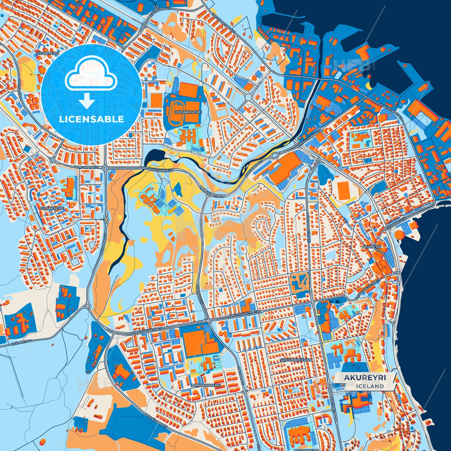 Canvas Print Template of Akureyri Street Map