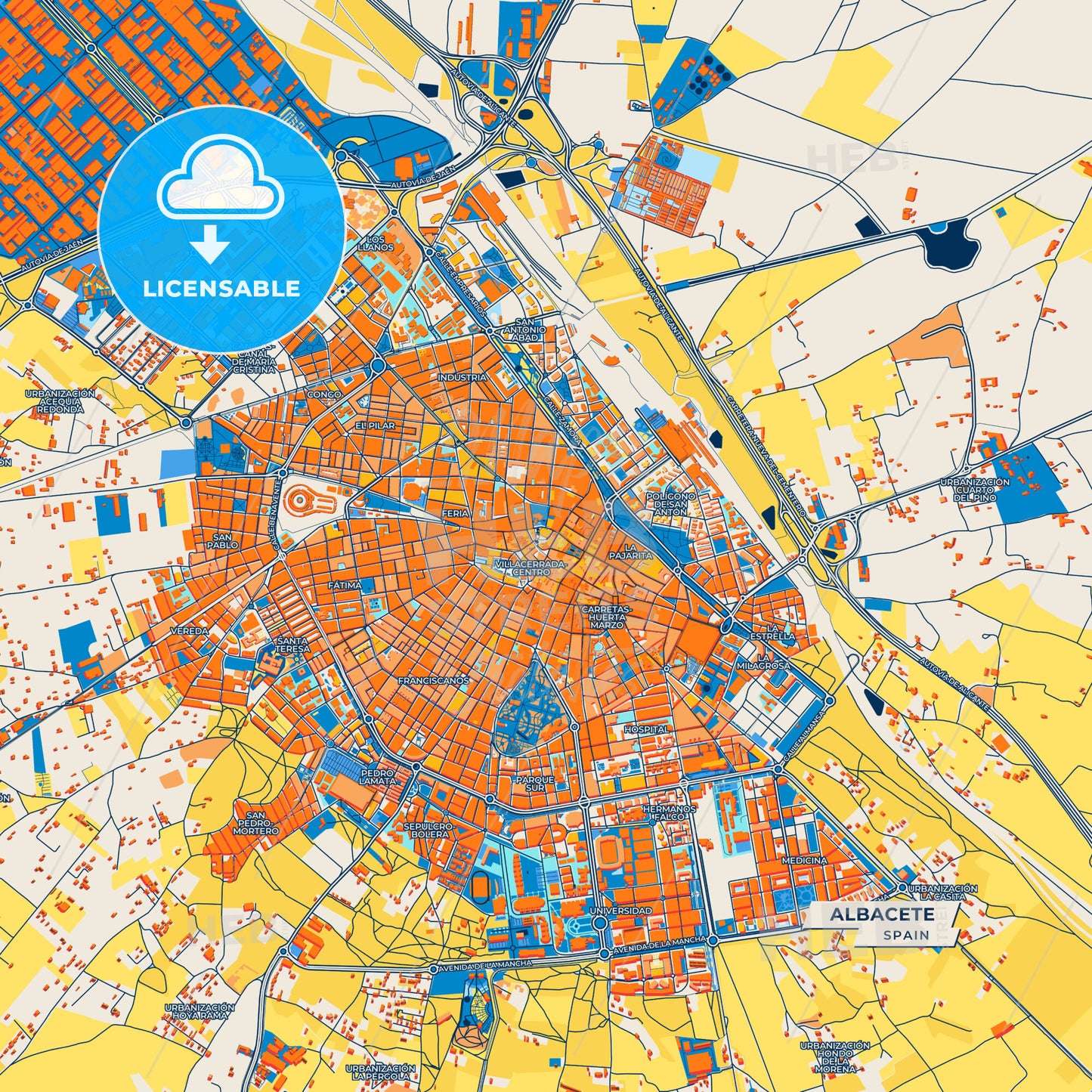 Canvas Print Template of Albacete Street Map