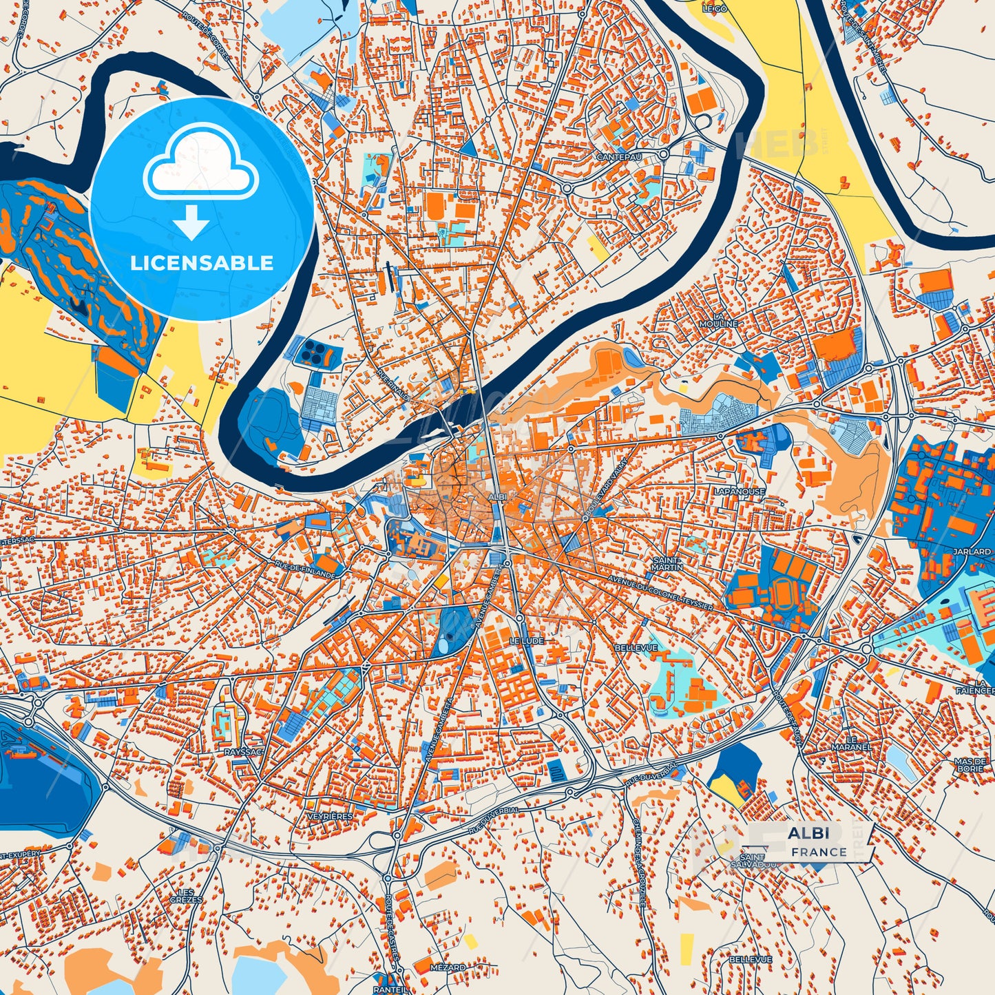 Canvas Print Template of Albi Street Map