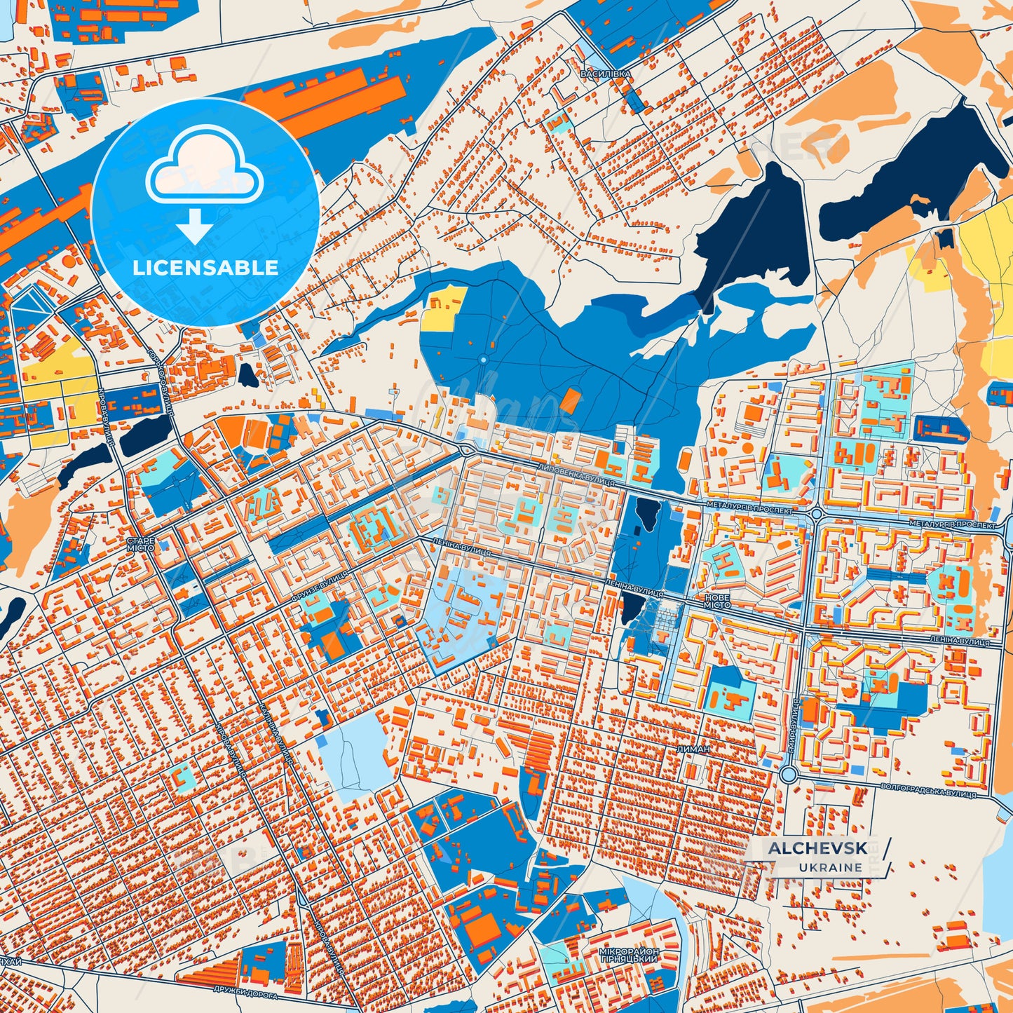 Canvas Print Template of Alchevsk Street Map