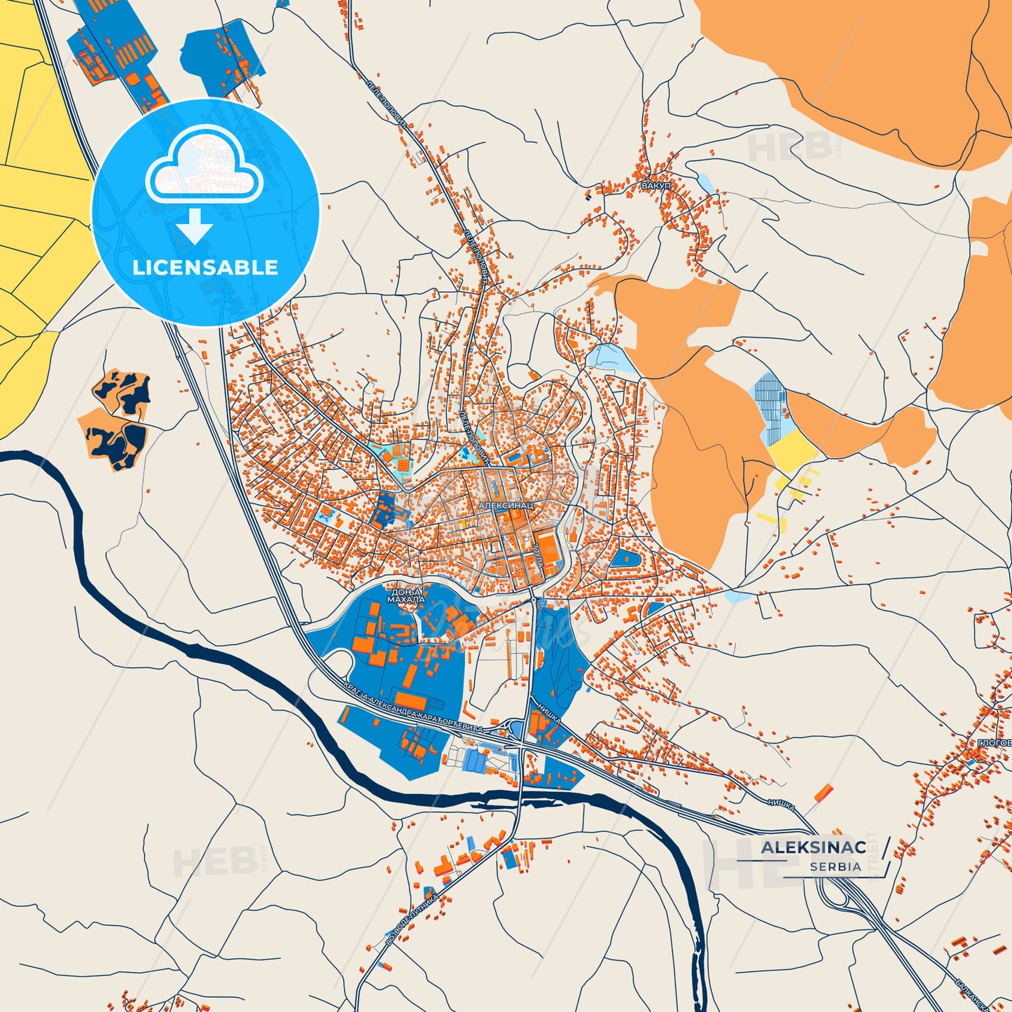 Canvas Print Template of Aleksinac Street Map