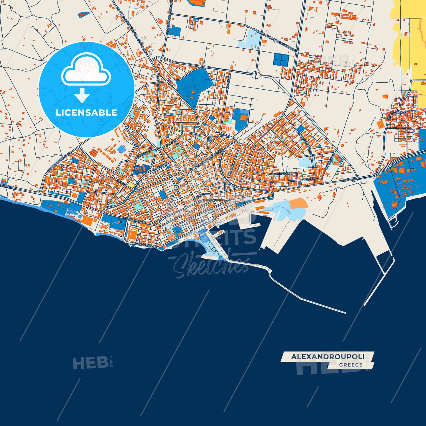 Canvas Print Template of Alexandroupoli Street Map