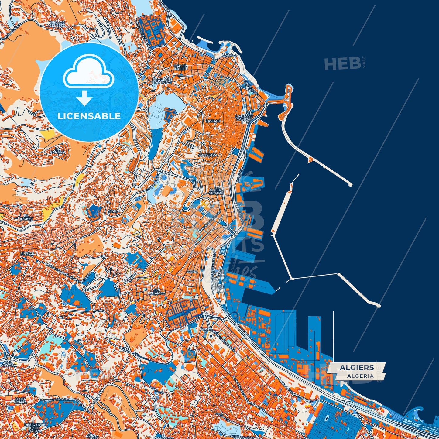 Canvas Print Template of Algiers Street Map