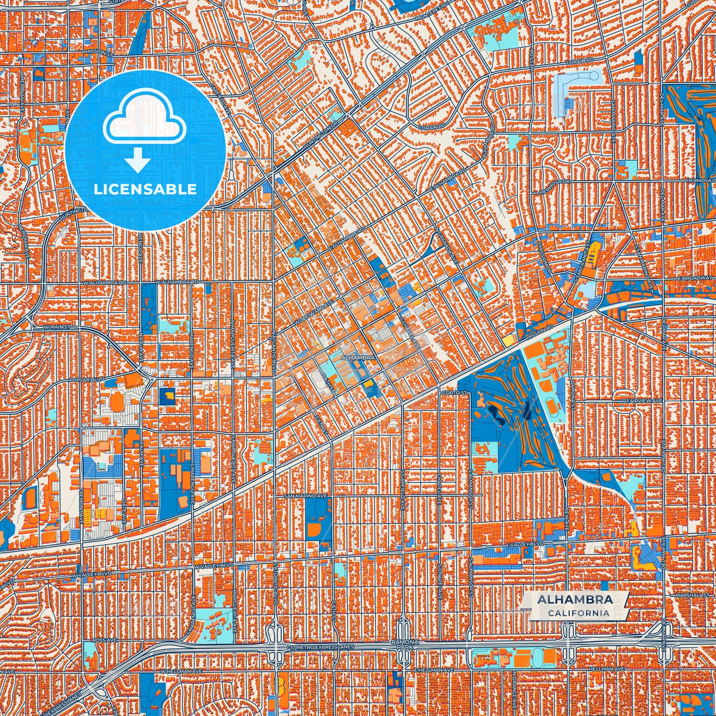Canvas Print Template of Alhambra Street Map