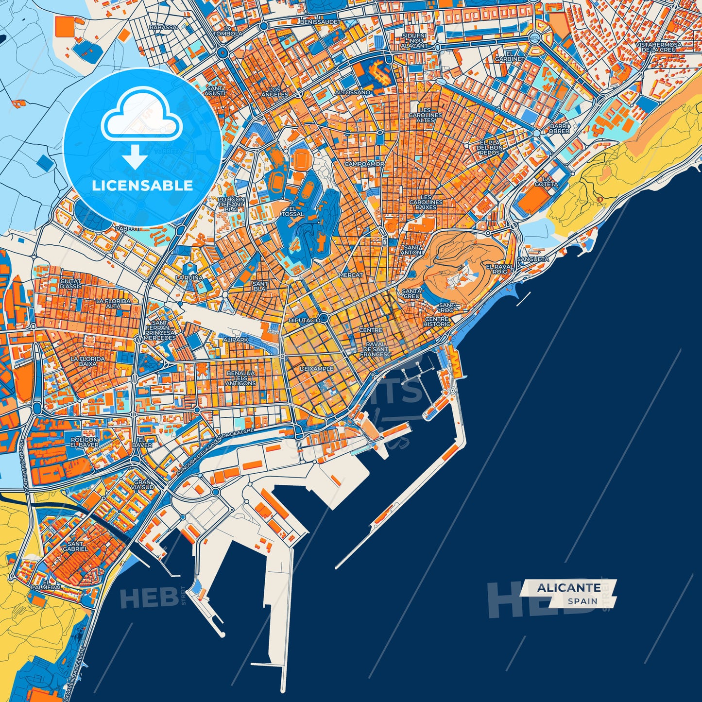 Canvas Print Template of Alicante Street Map