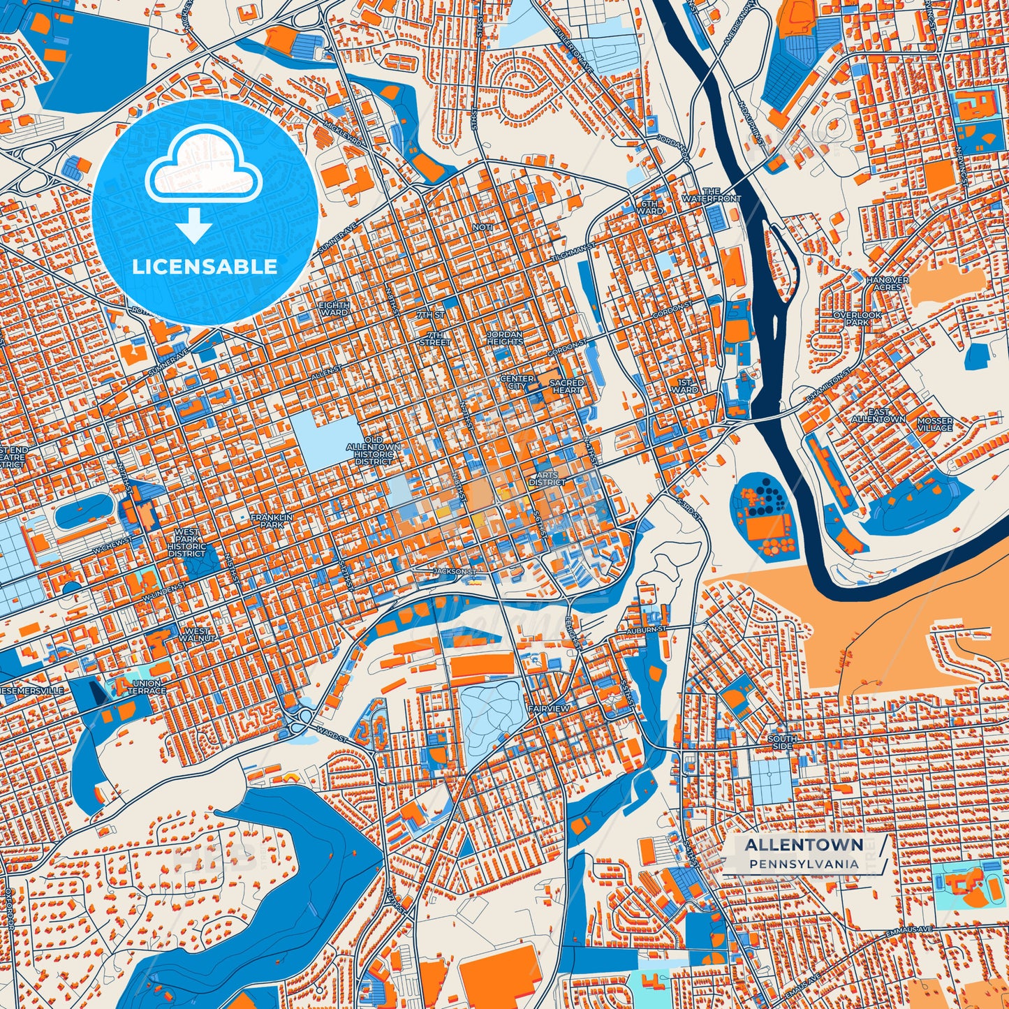 Canvas Print Template of Allentown Street Map