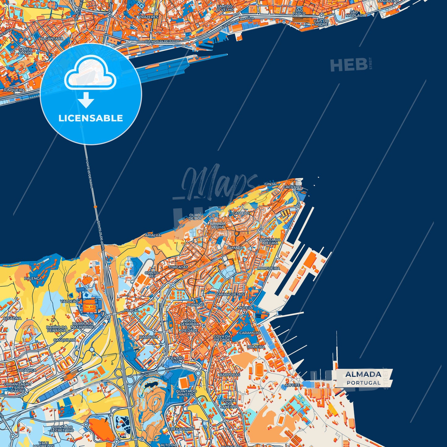Canvas Print Template of Almada Street Map