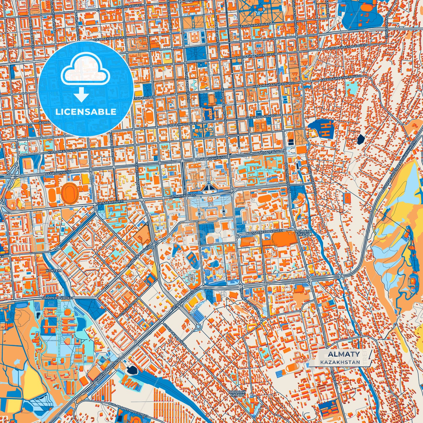 Canvas Print Template of Almaty Street Map