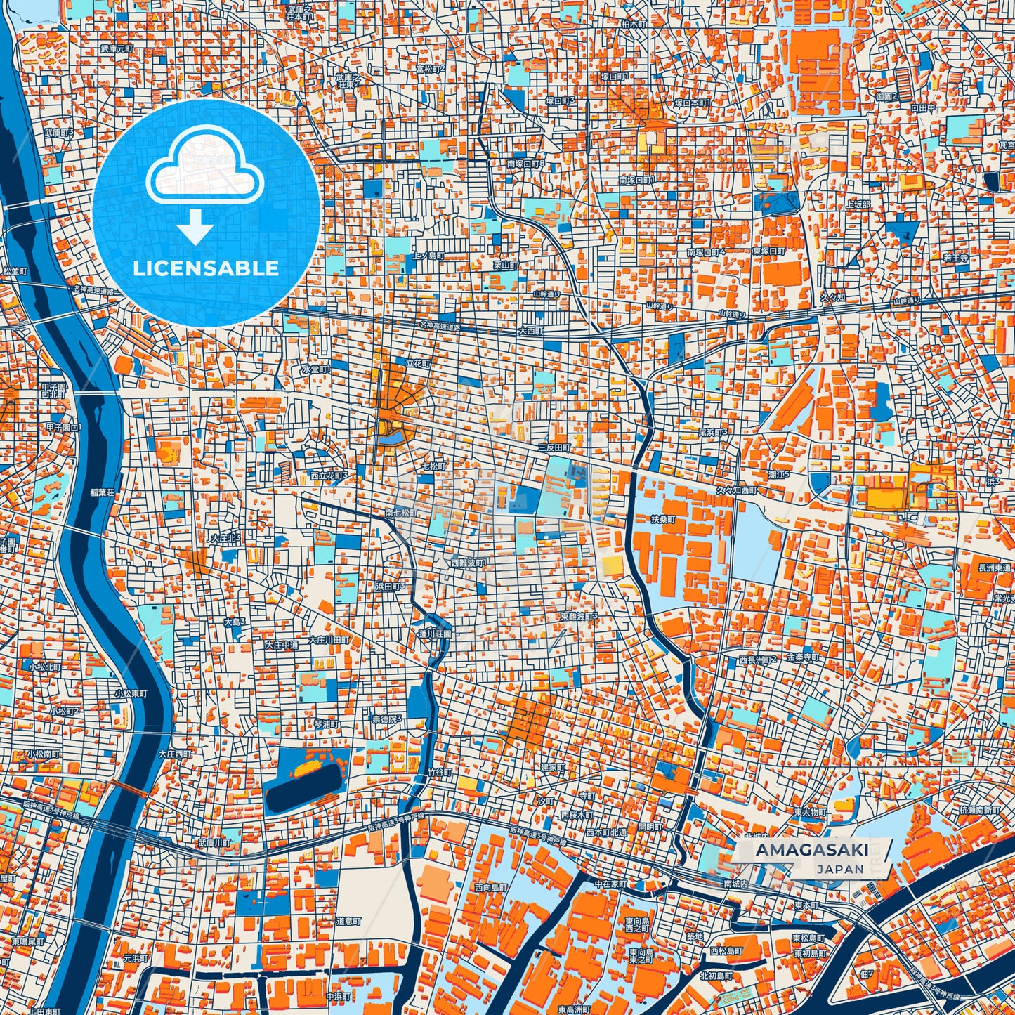 Canvas Print Template of Amagasaki Street Map
