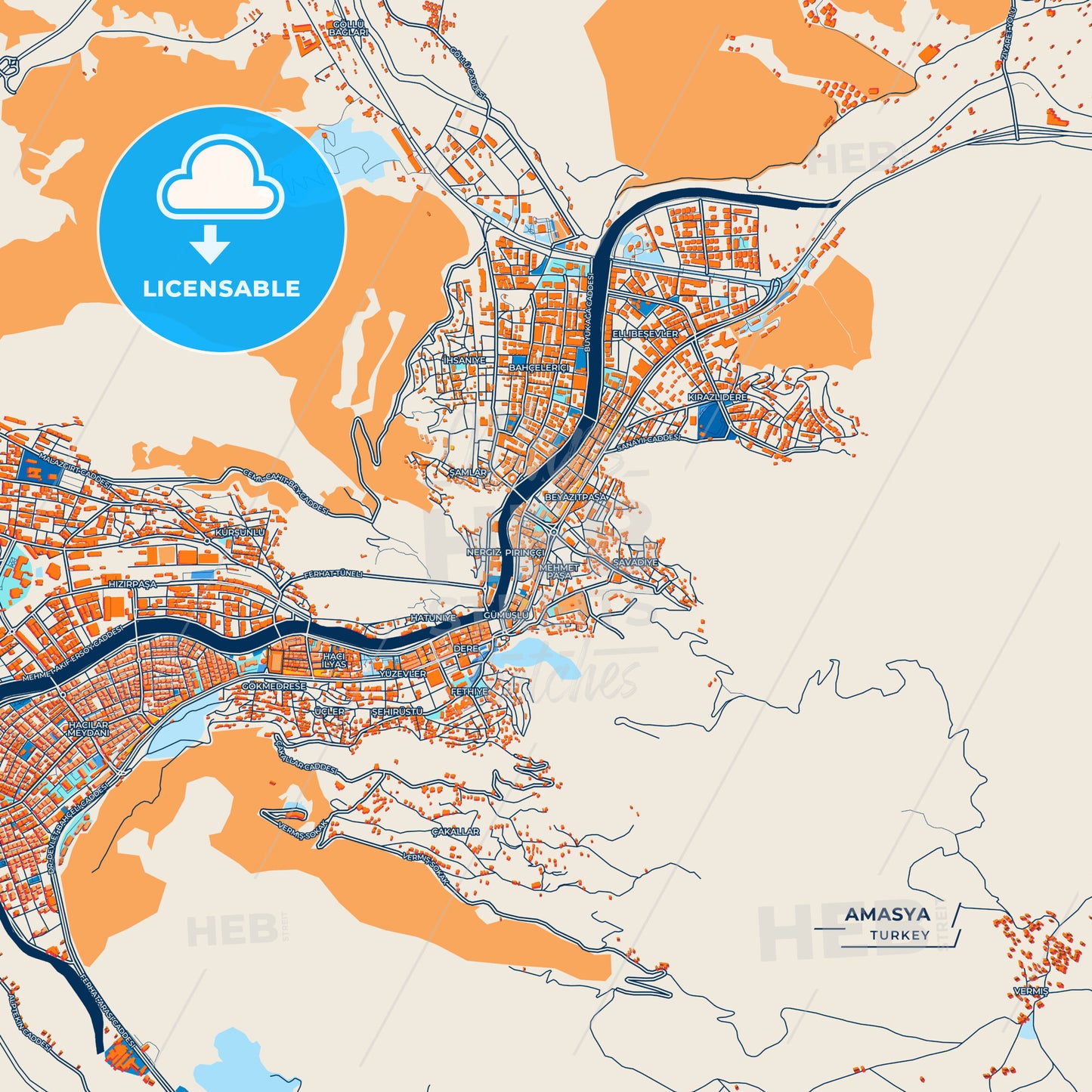 Canvas Print Template of Amasya Street Map