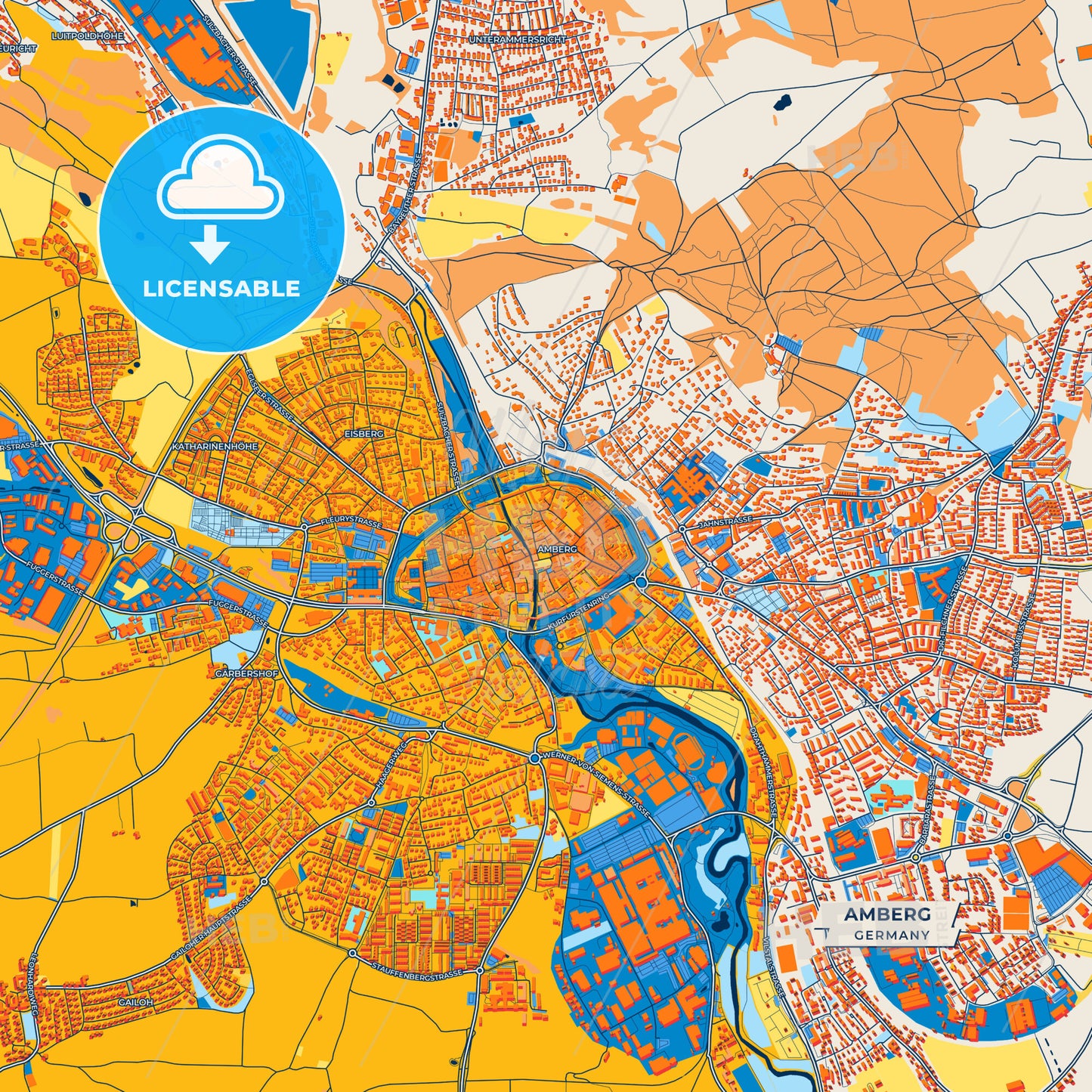 Canvas Print Template of Amberg Street Map