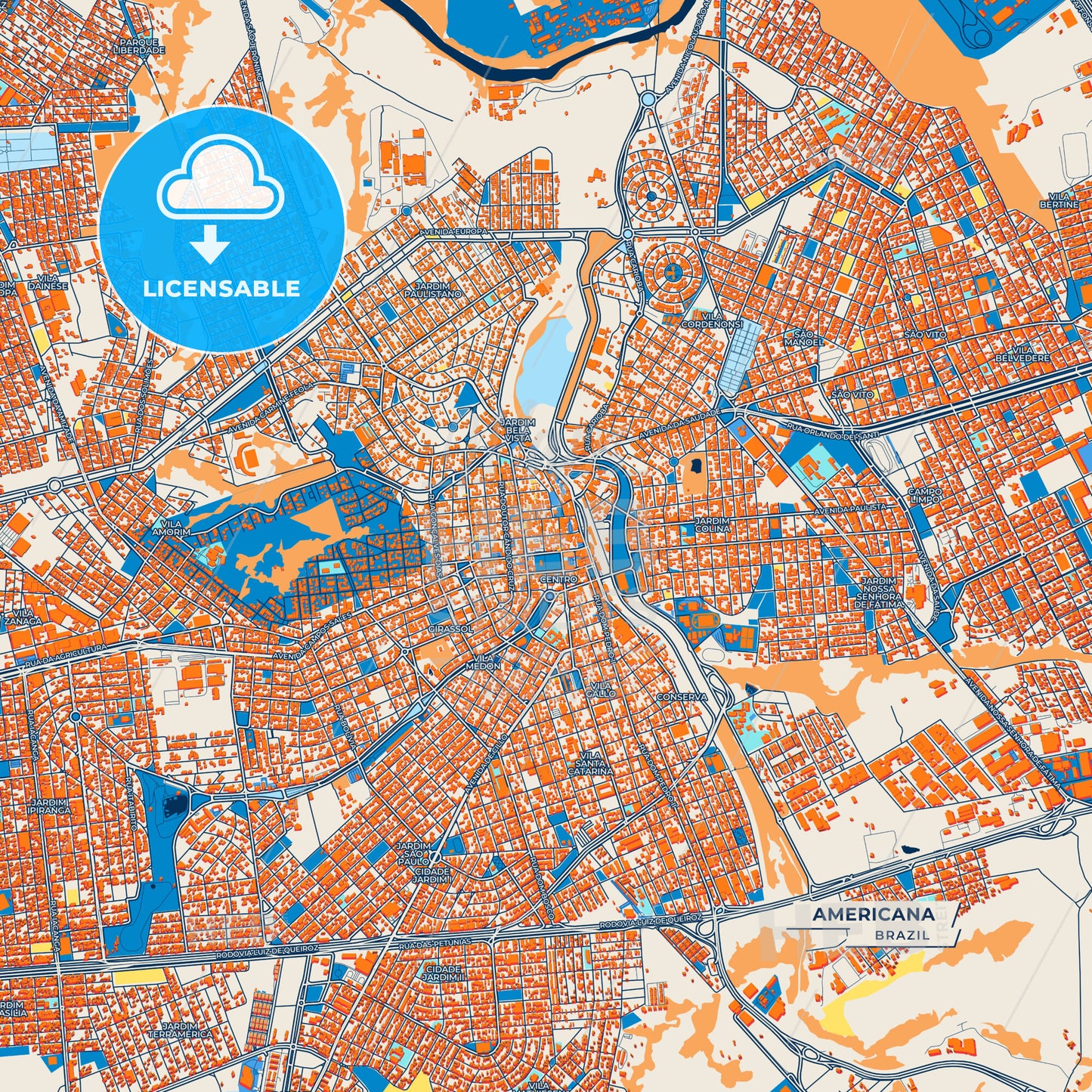 Canvas Print Template of Americana Street Map