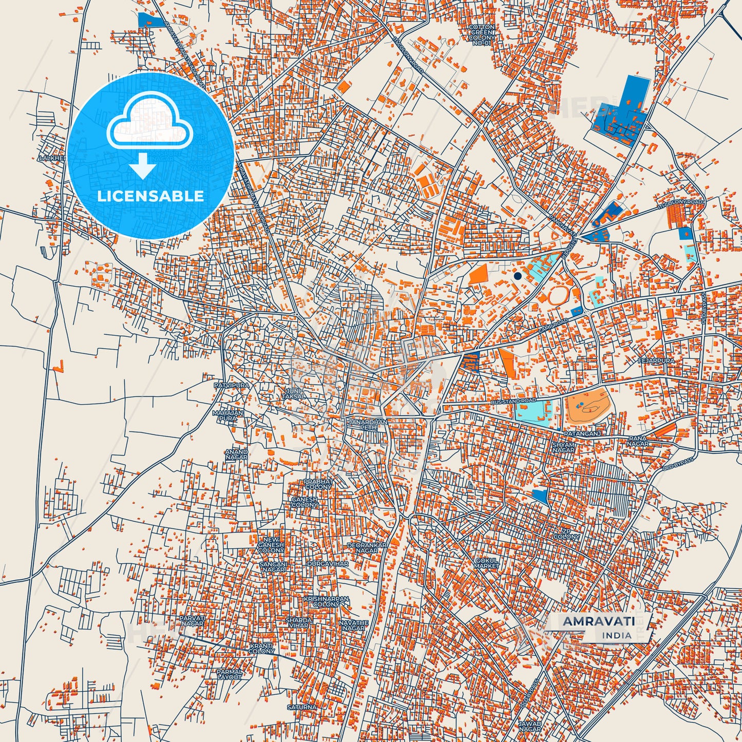 Canvas Print Template of Amravati Street Map