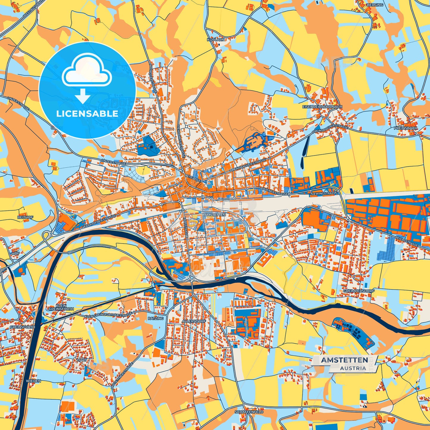 Canvas Print Template of Amstetten Street Map