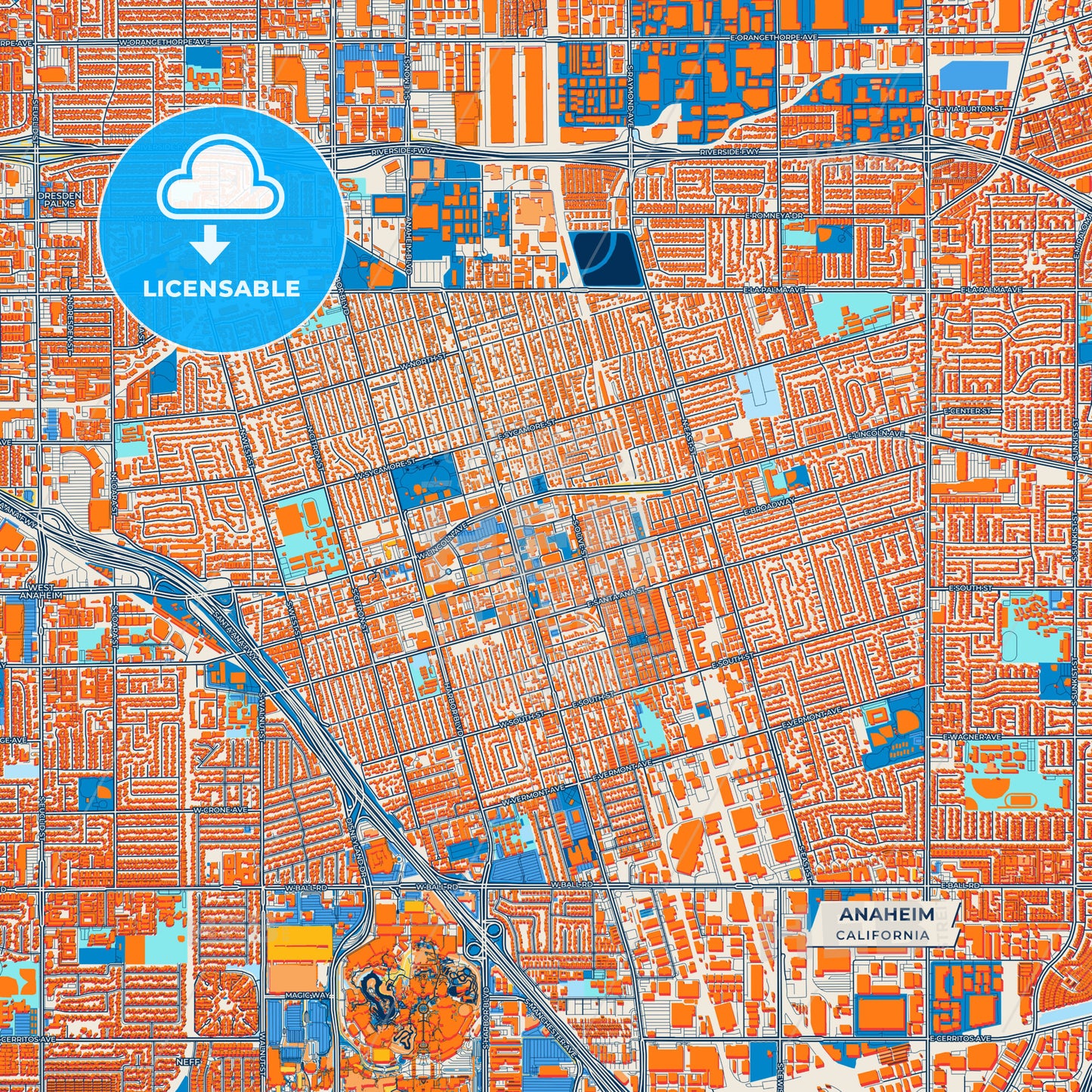 Canvas Print Template of Anaheim Street Map