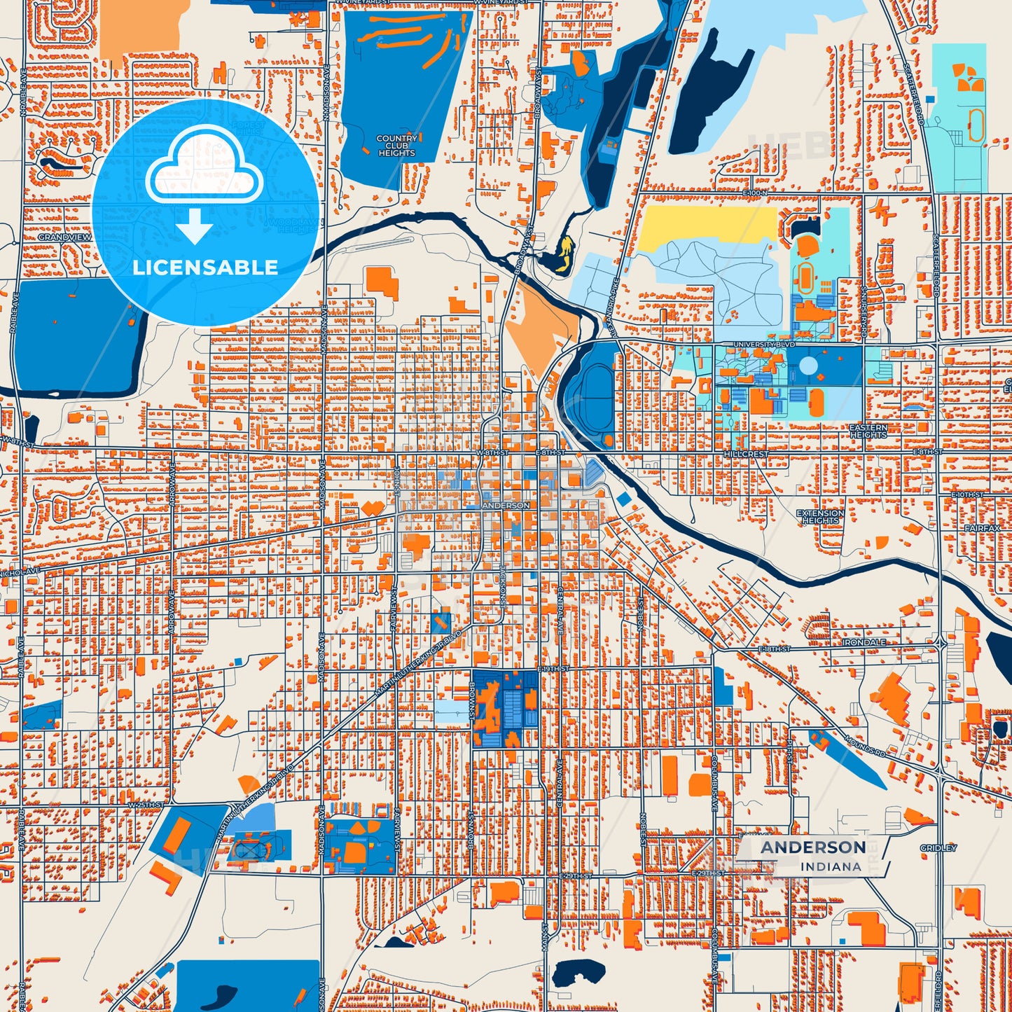 Canvas Print Template of Anderson Street Map