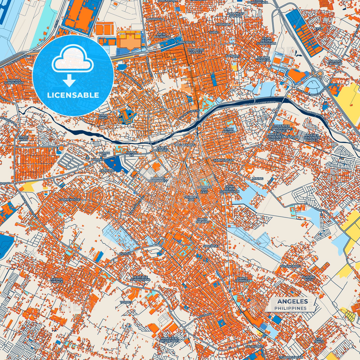 Canvas Print Template of Angeles Street Map